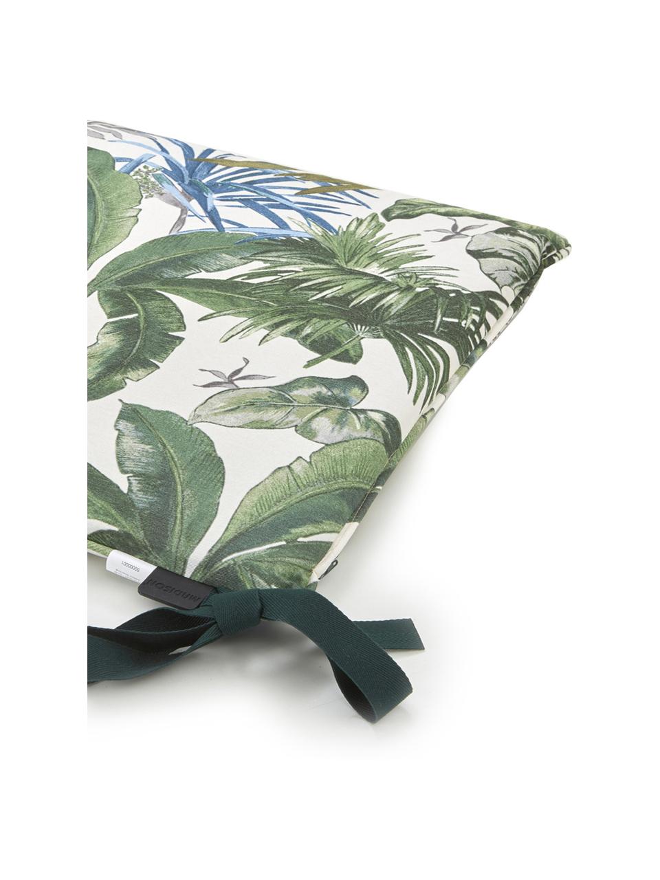 Coussin pour banc imprimé tropical Bliss, déperlant, Crème, tons verts et bleus