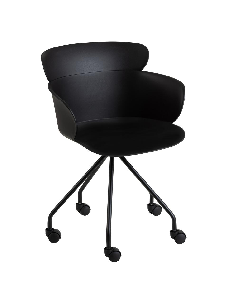 Kunststoffen bureaustoel Eva met wieltjes, Kunststof (PP), Zwart, B 61 x D 58 cm