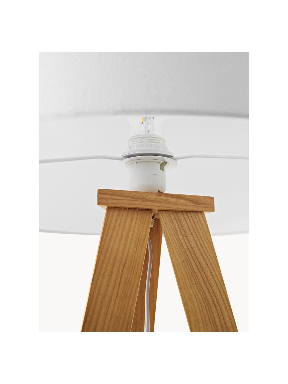 Tripod Stehlampe Jake aus Massivholz, Lampenschirm: Textil, Weiss, Helles Eschenholz, H 150 cm