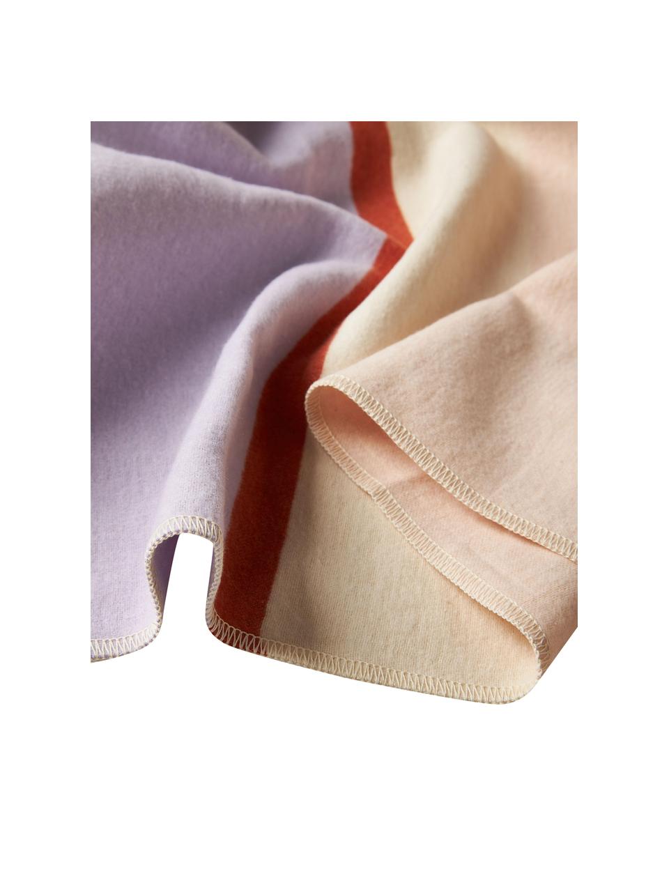 Coperta in cotone Luca, 85% cotone, 8% viscosa, 7% poliacrilico, Lilla, beige, Larg. 140 x Lung. 200
