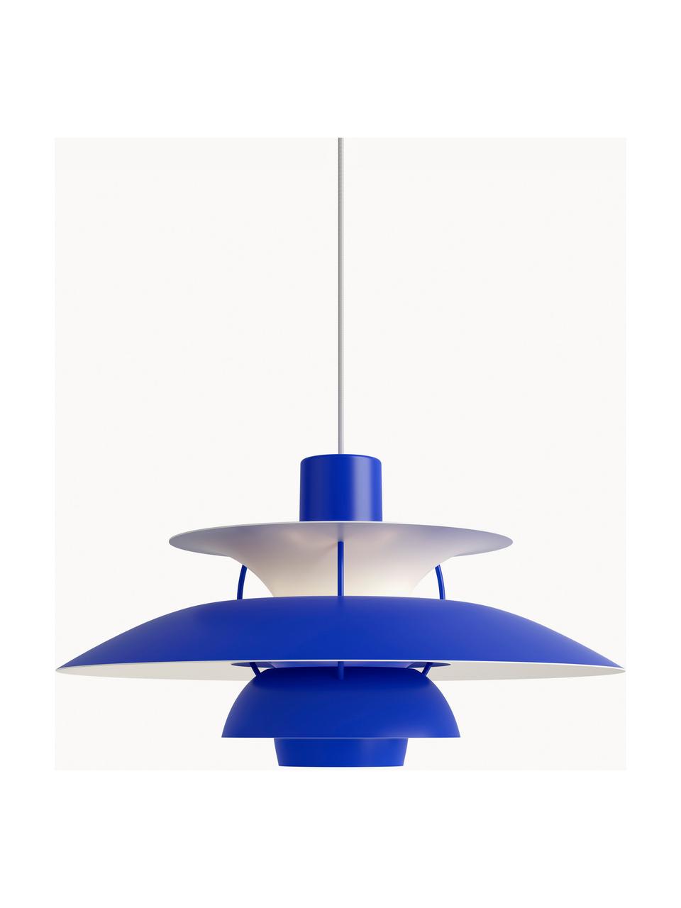 Hanglamp PH 5, verschillende formaten, Lampenkap: gecoat metaal, Diffuser: glas, semi-transparant, Koningsblauw, Ø 50 x H 27 cm