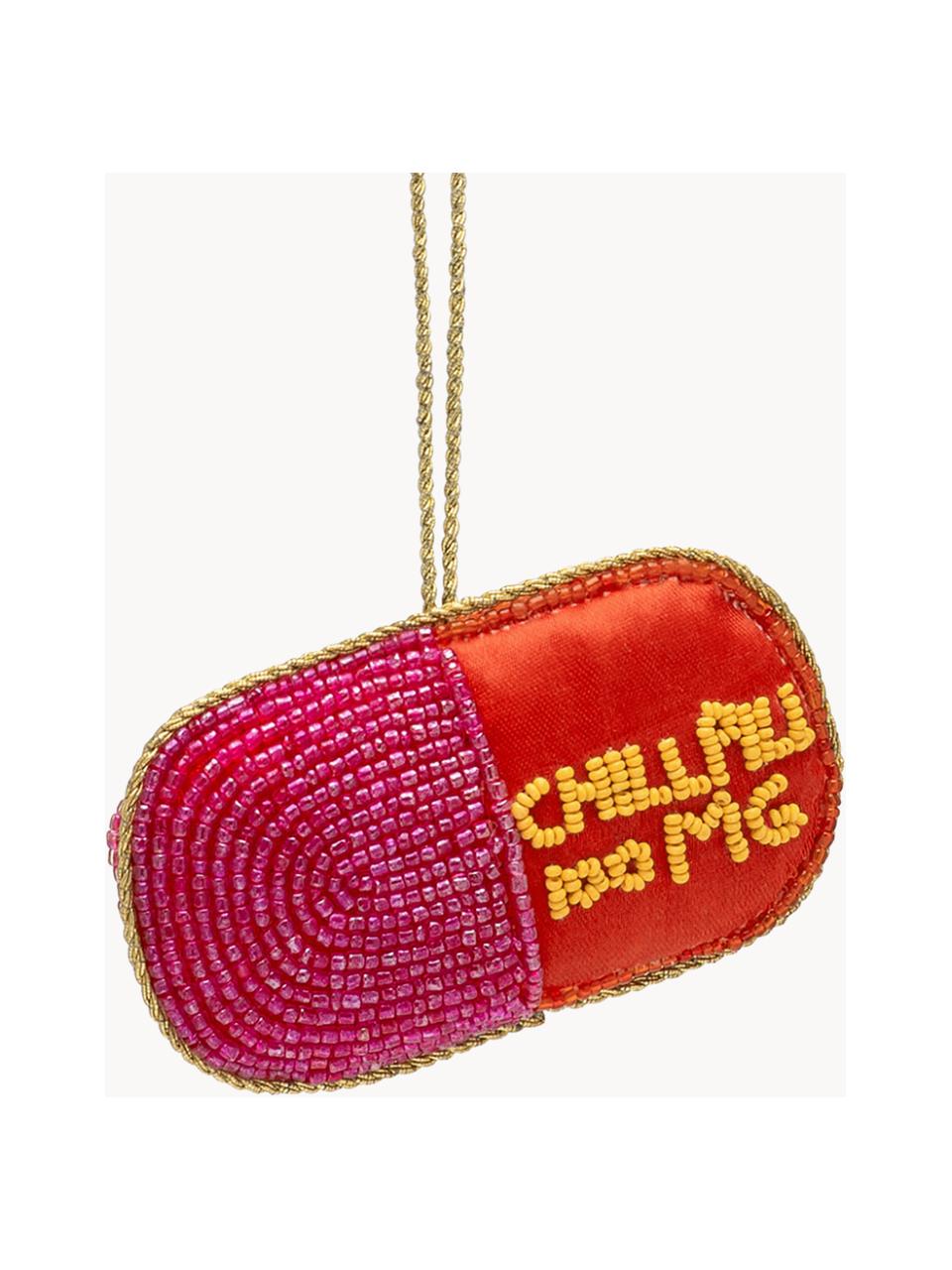 Baumanhänger Chill Pill, 40 % Kunststoffperlen, 30 % Polyester, 30 % Schaumstoff, Pink, Rot, Sonnengelb, Goldfarben, B 10 x H 6 cm