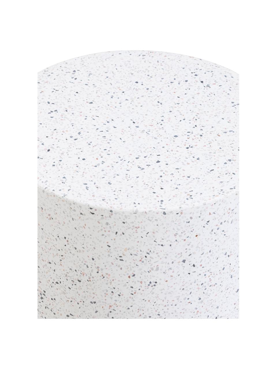 Table d'appoint de jardin ronde blanche Terrazzo, Terrazzo, ciment, Blanc, Ø 37 x haut. 40 cm