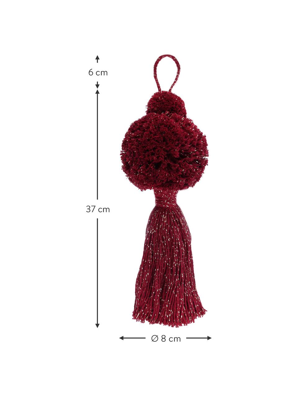 Décorations de sapin de Noël Pompon, 2 pièces, Coton avec fil de lurex, Lie de vin, couleur dorée, Ø 8 x haut. 37 cm