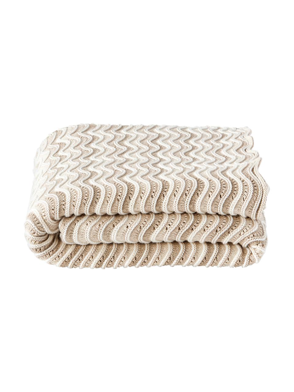 Coperta in cotone a maglia Emilio, 100% cotone, Beige, bianco crema, Larg. 130 x Lung. 170 cm
