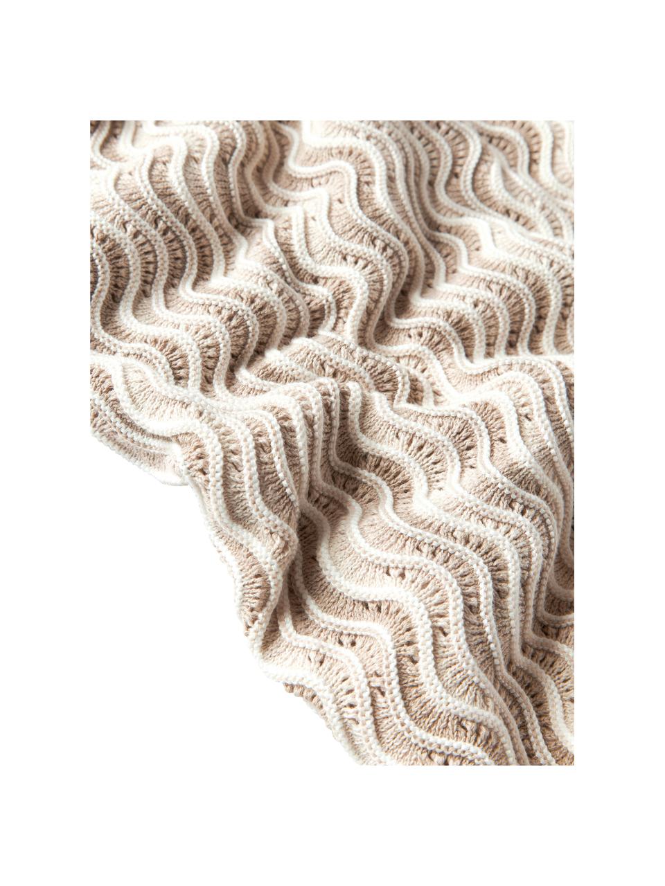 Pletený bavlněný pléd Emilio, 100 % bavlna, Béžová, krémově bílá, Š 130 cm, D 170 cm