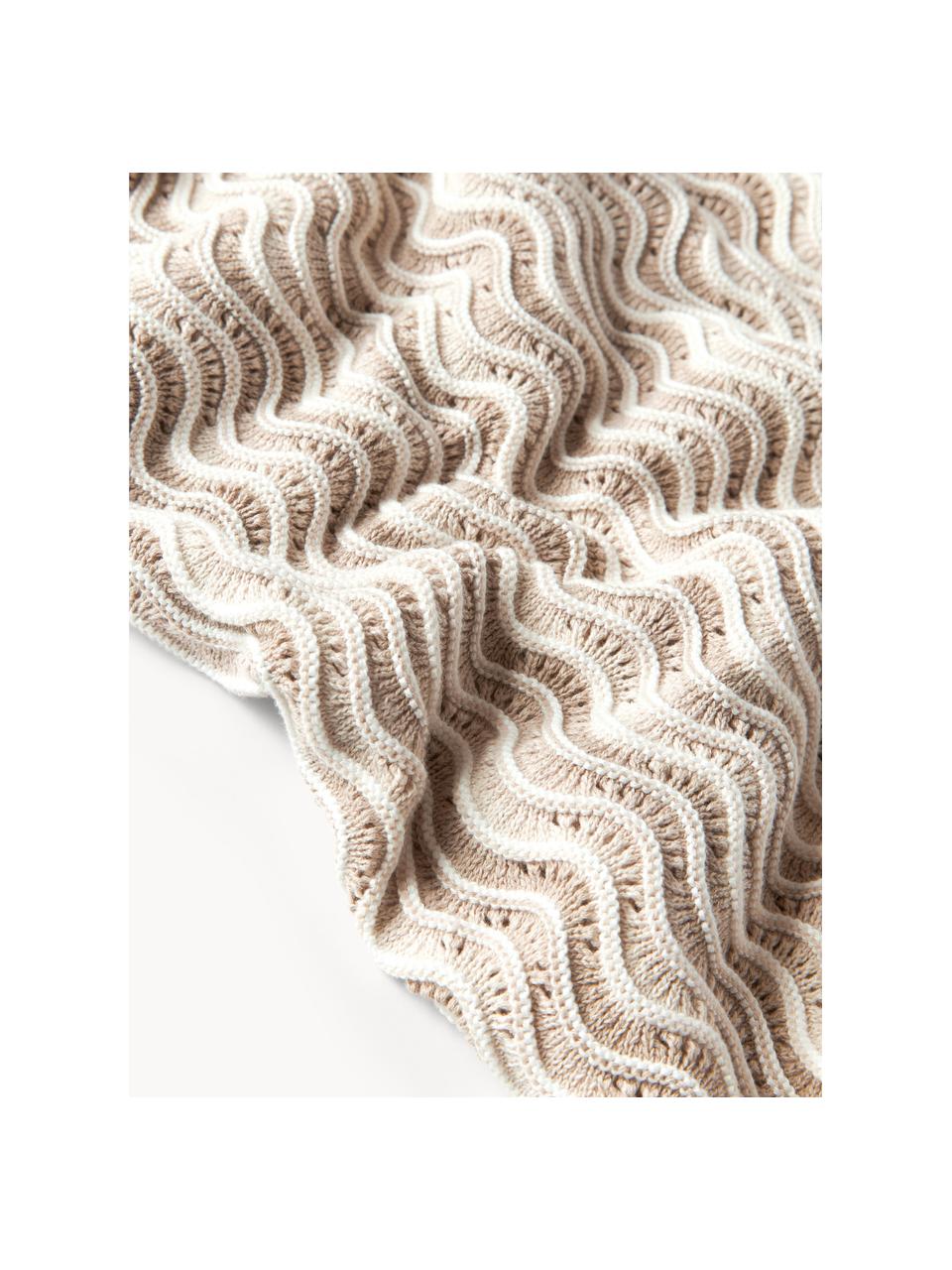 Pletená bavlnená deka Emilio, 100 % bavlna, Svetlobéžová, lomená biela, Š 130 x D 170 cm
