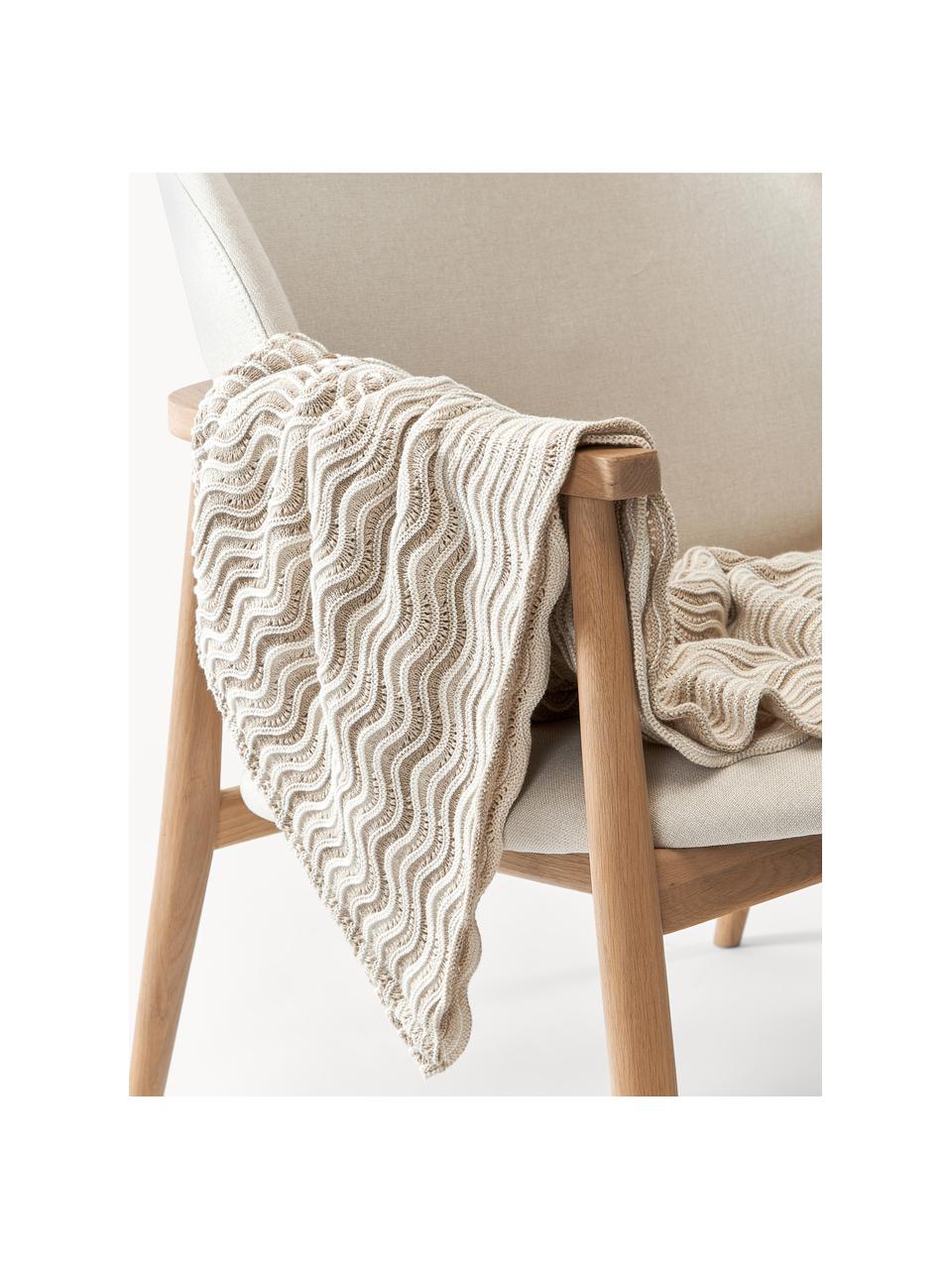 Manta de punto de algodón Emilio, 100% algodón, Beige claro, Off White, An 130 x L 170 cm