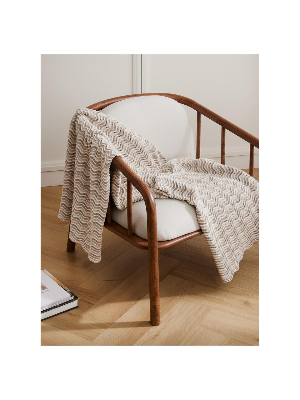 Manta de punto de algodón Emilio, 100% algodón, Beige claro, Off White, An 130 x L 170 cm