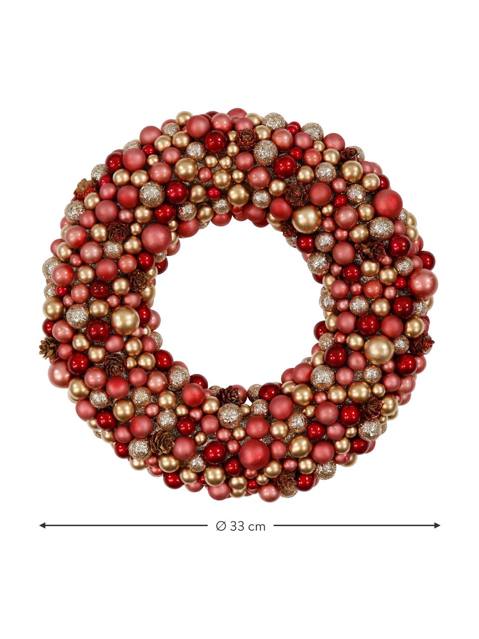 Couronne de Noël Festivity, Plastique, polystyrène, Rouge, doré, Ø 33 x haut. 7 cm