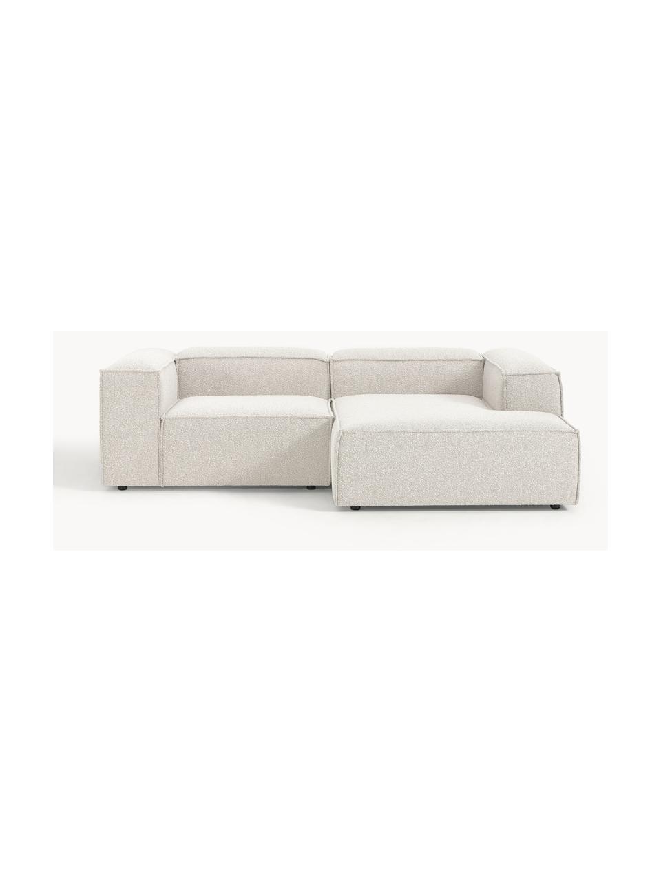 Sofá rinconera modular en tejido bouclé Lennon, Tapizado: tejido bouclé (100% polié, Estructura: madera contrachapada de p, Patas: plástico Este producto es, Bouclé Off White, An 238 x F 180 cm, chaise longue izquierda