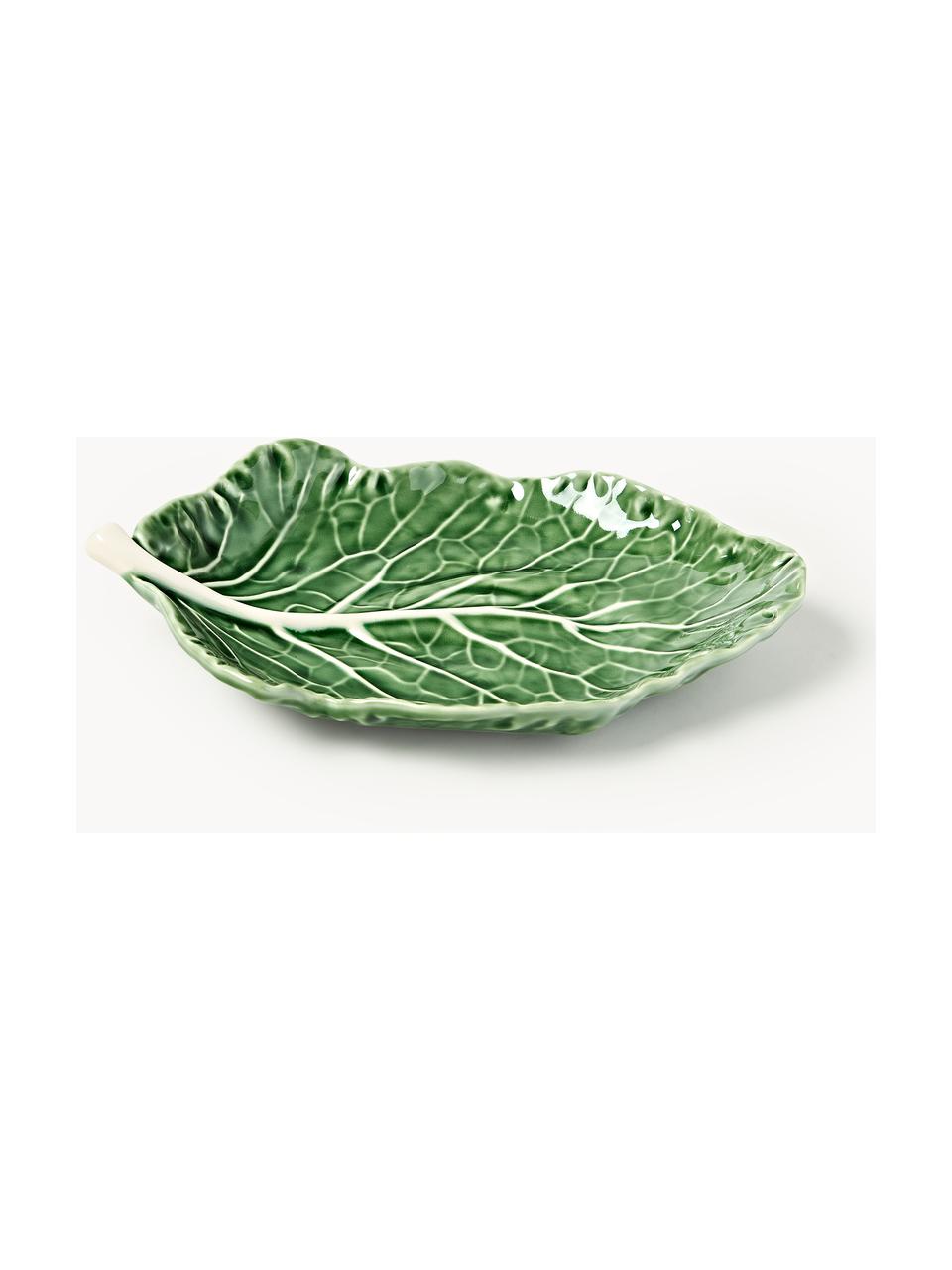 Ručně malovaný servírovací talíř Cabbage, Kamenina, Tmavě zelená, Š 25 cm, H 17 cm