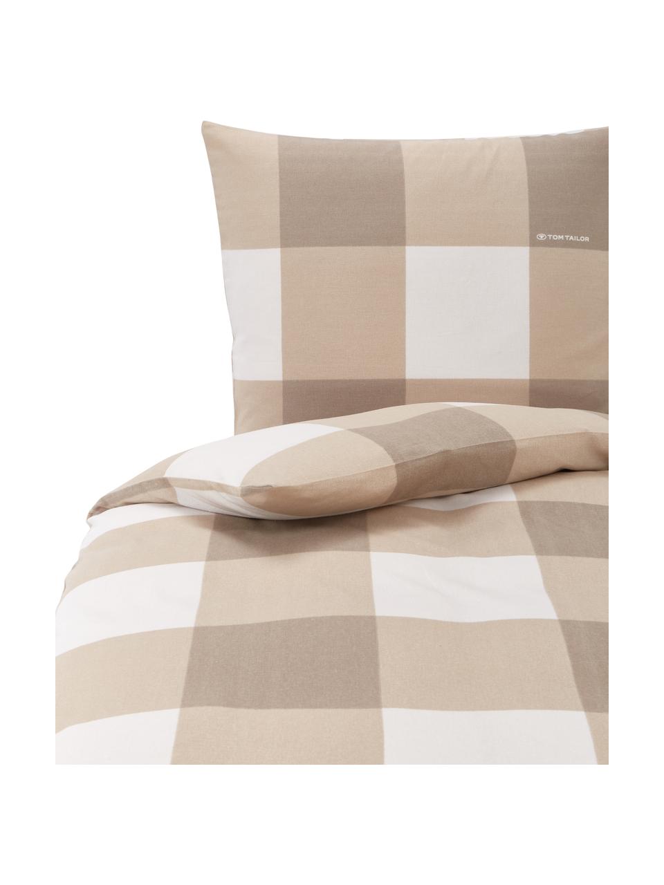 Karierte Flannel-Bettwäsche Cosy in Beige/Weiß, Webart: Flanell Flanell ist ein k, Beige, Weiß, 135 x 200 cm + 1 Kissen 80 x 80 cm