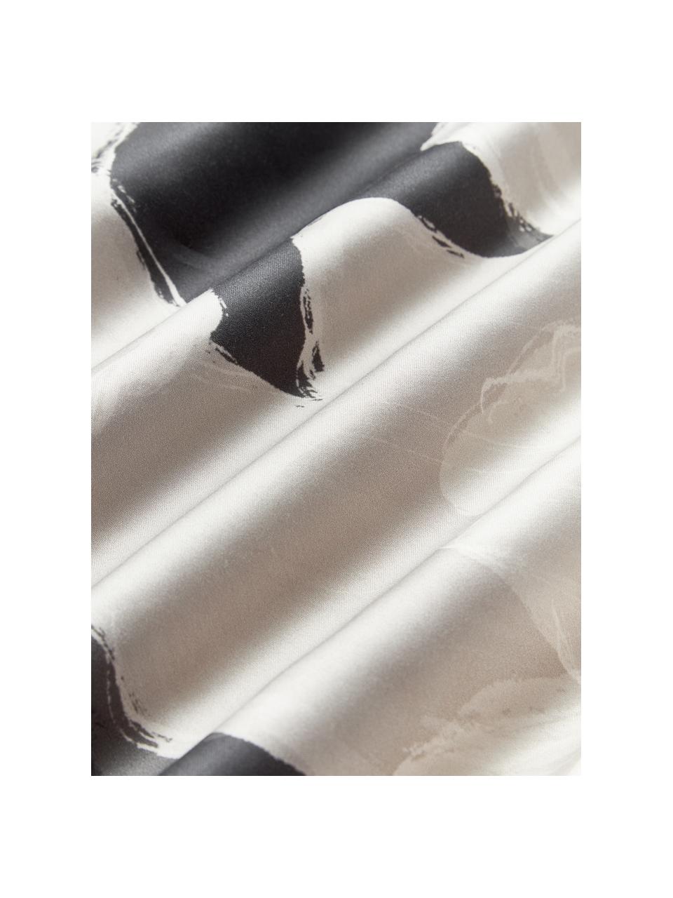 Housse de couette en satin de coton Alyssa, Tons gris, blanc crème, larg. 200 x long. 200 cm