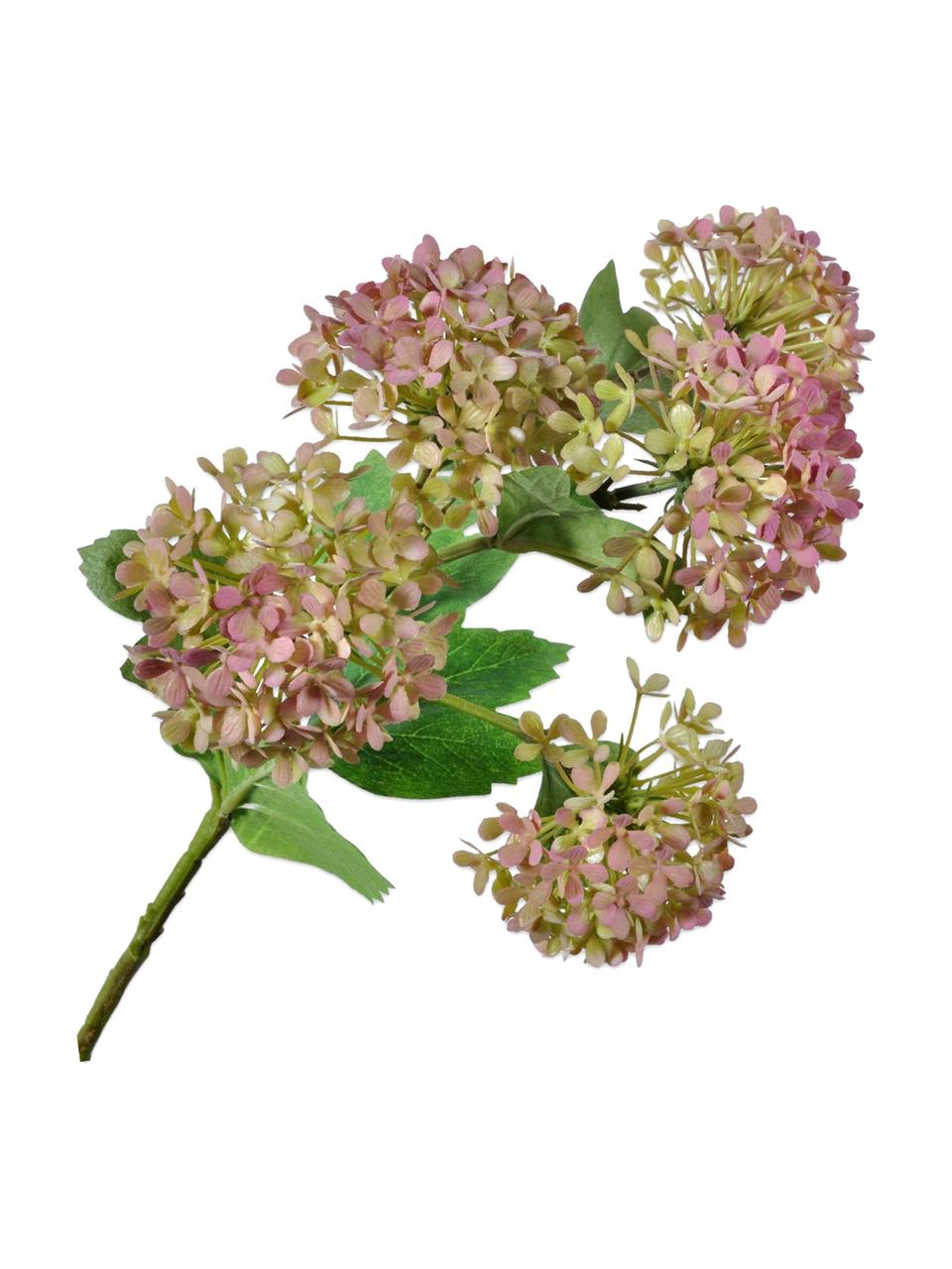 Kunstbloem Hortensia, roze/groen, Kunststof, metaaldraad, Roze, groen, L 53 cm