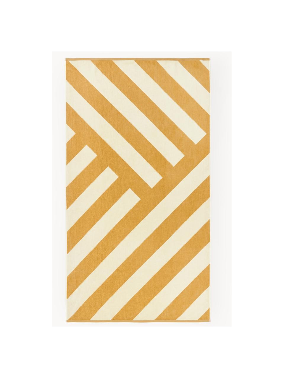 Telo mare motivo a zigzag Suri, Giallo sole, bianco latte, Larg. 90 x Lung. 170 cm