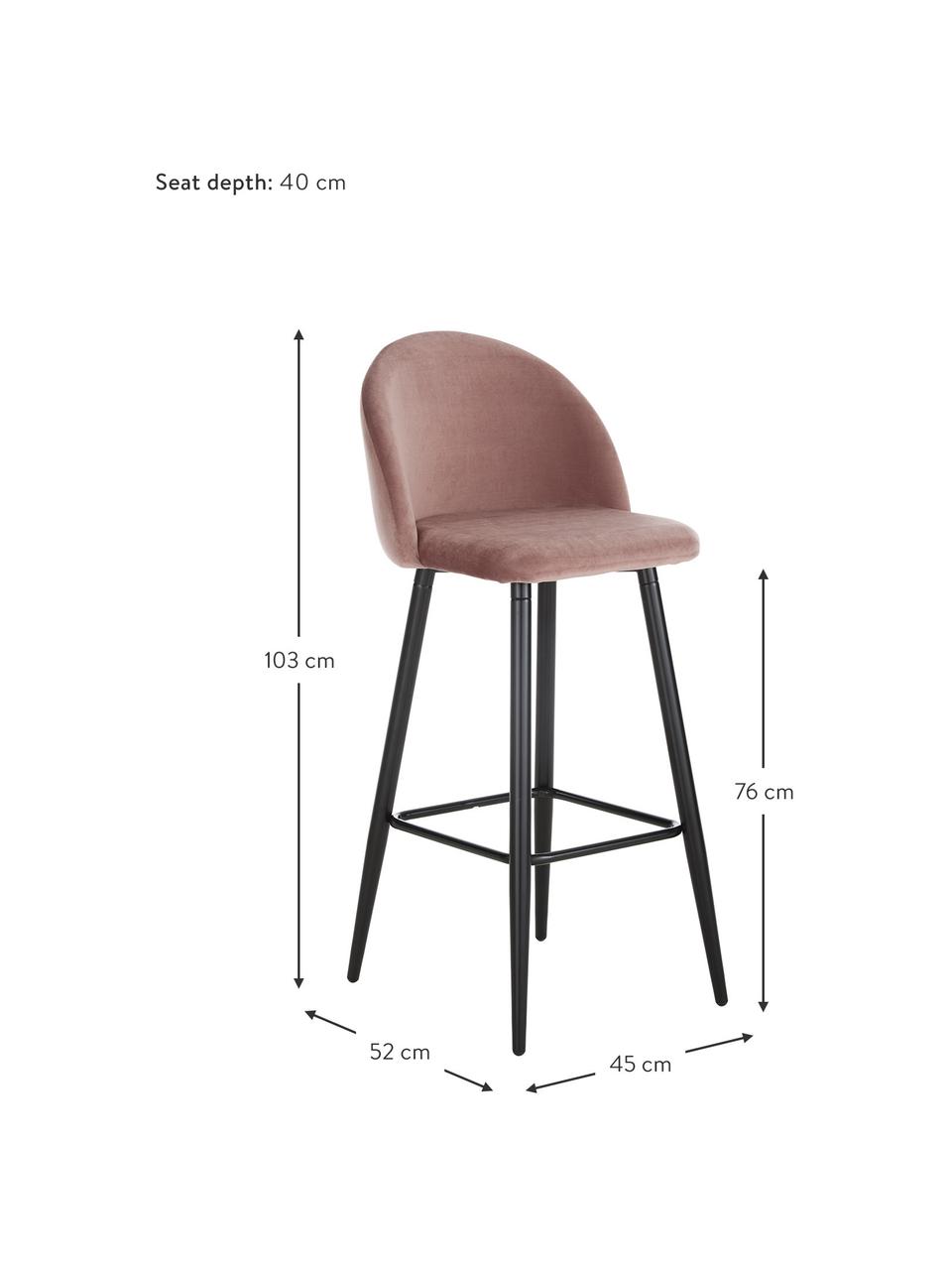 Krzesło barowe z aksamitu Amy, Tapicerka: aksamit (poliester) Dzięk, Nogi: metal malowany proszkowo, Aksamitny blady różowy, S 45 x W 103 cm