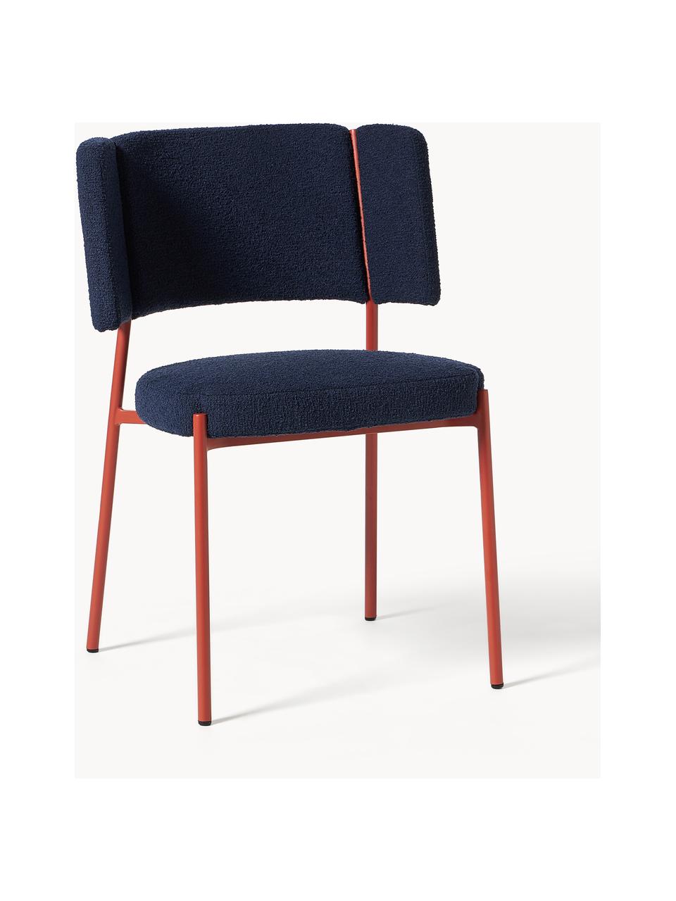 Chaises rembourrées en bouclette Samantha, 2 pièces, Bouclette bleu foncé, pieds rouges, larg. 55 x prof. 55 cm