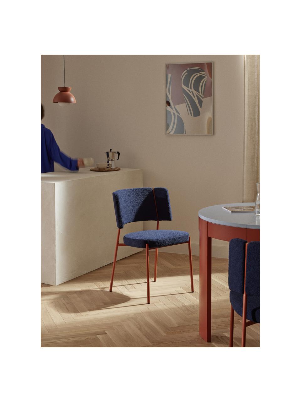 Chaises rembourrées en bouclette Samantha, 2 pièces, Bouclette bleu foncé, pieds rouges, larg. 55 x prof. 55 cm