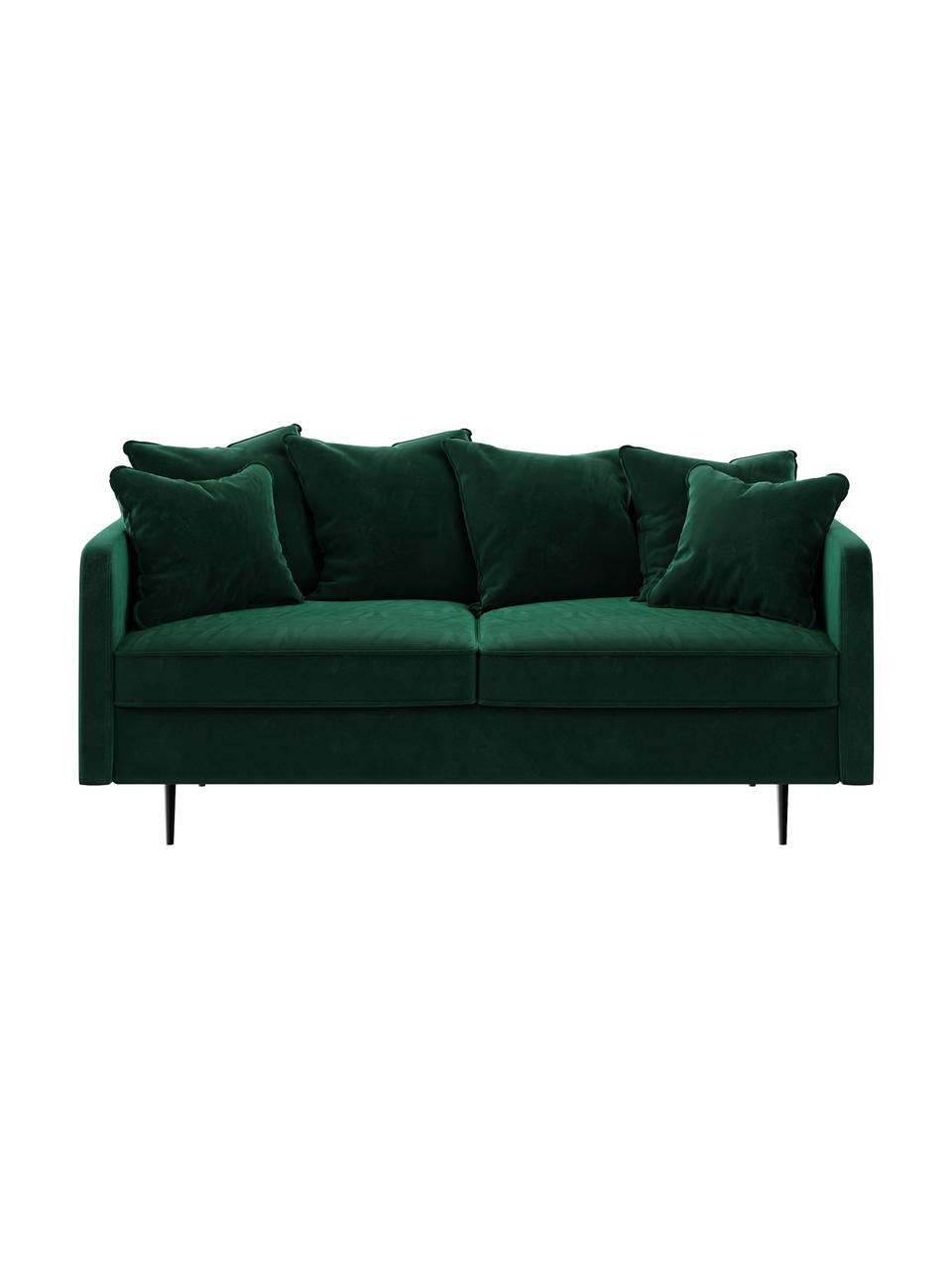 Sofá de terciopelo Esme (2 plazas), Tapizado: 100% terciopelo de poliés, Estructura: madera dura, madera bland, Patas: metal recubierto Alta res, Verde oscuro, patas negro, An 176 x F 96 cm