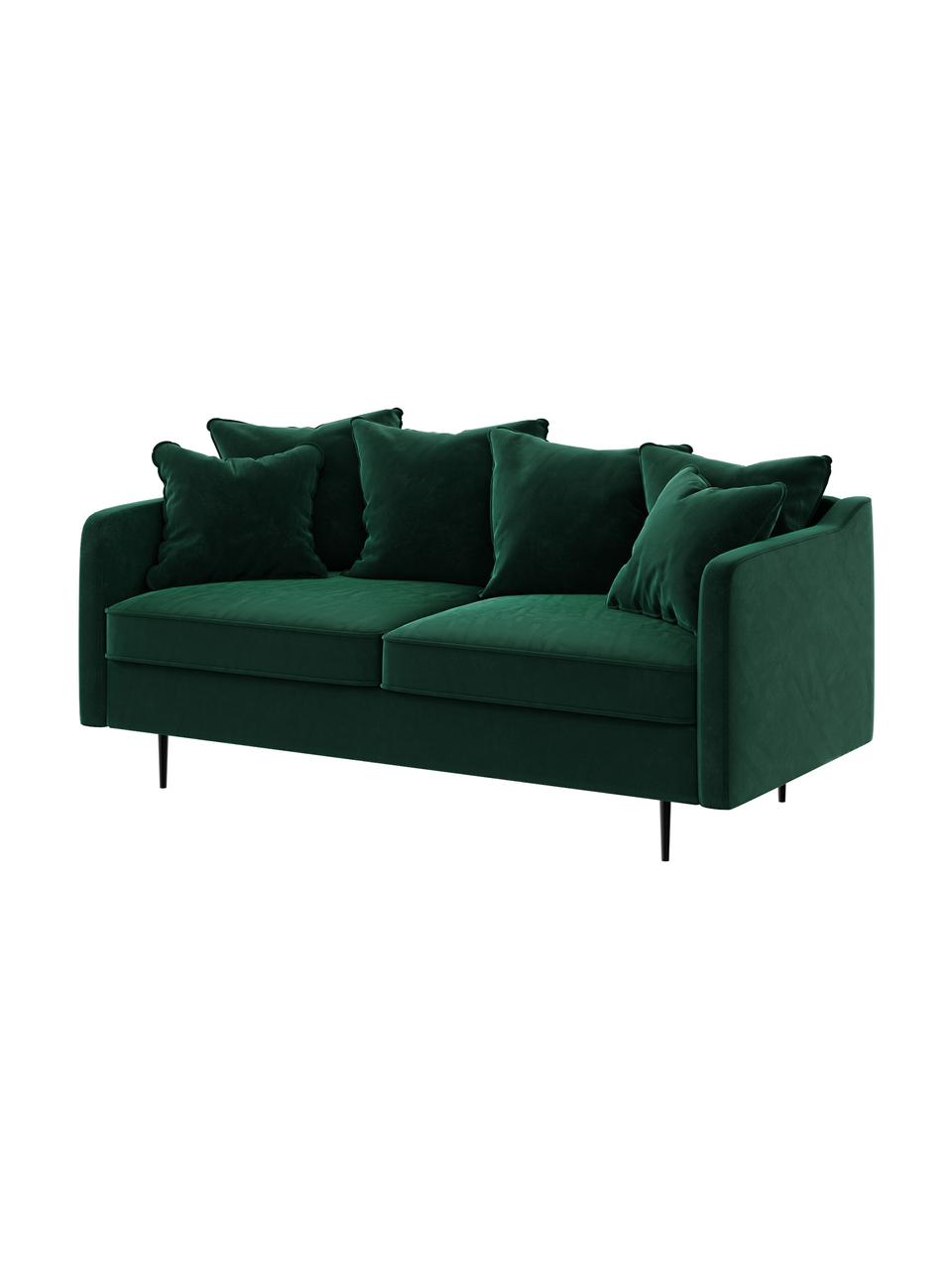 Sofá de terciopelo Esme (2 plazas), Tapizado: 100% terciopelo de poliés, Estructura: madera dura, madera bland, Patas: metal recubierto Alta res, Verde oscuro, patas negro, An 176 x F 96 cm