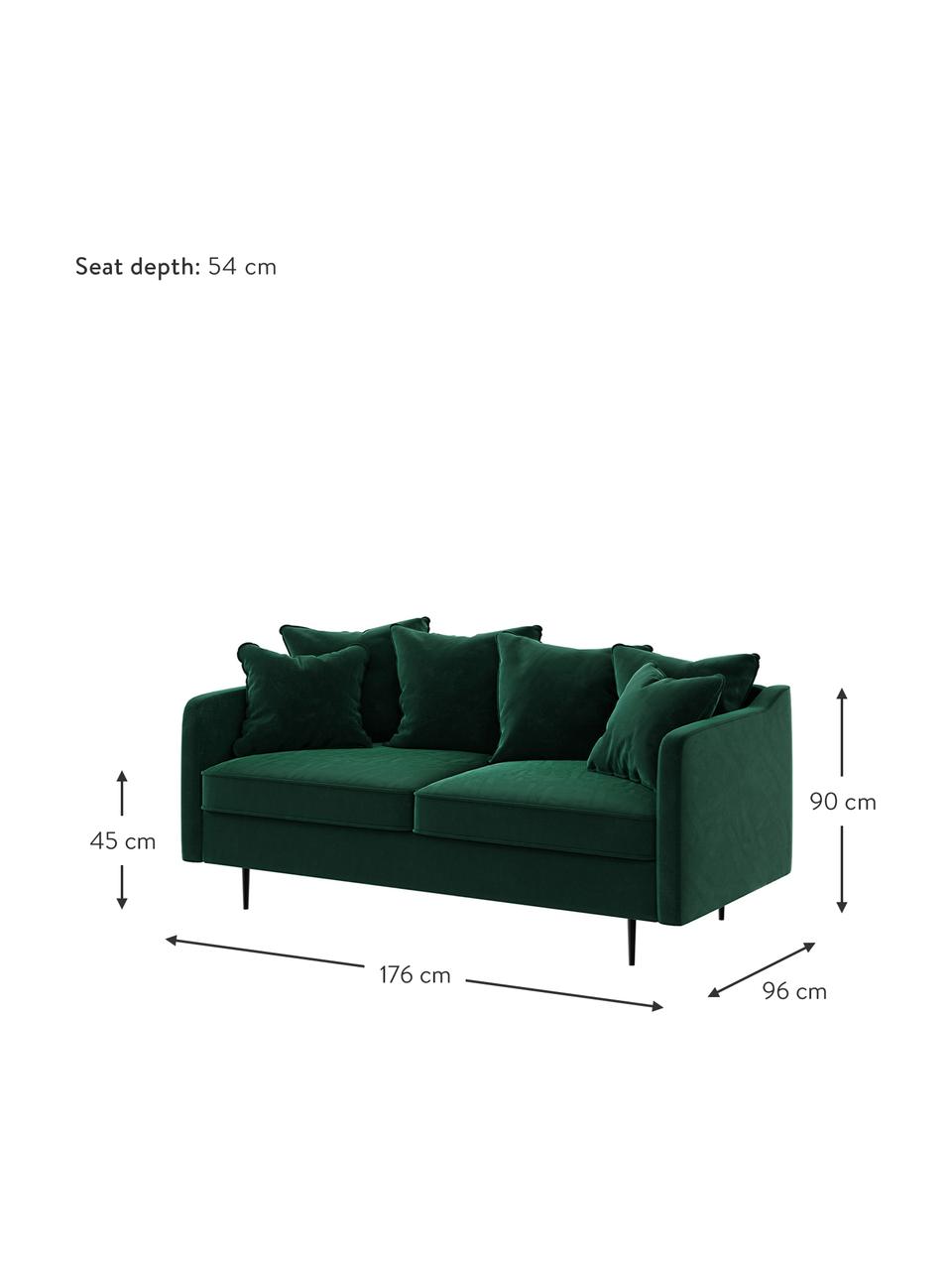 Sofá de terciopelo Esme (2 plazas), Tapizado: 100% terciopelo de poliés, Estructura: madera dura, madera bland, Patas: metal recubierto Alta res, Verde oscuro, patas negro, An 176 x F 96 cm