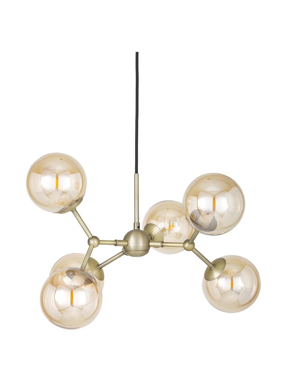Design Pendelleuchte Atom aus Glas, Lampenschirm: Glas, Baldachin: Kunststoff, Messingfarben, Bernsteinfarben, Ø 57 x H 28 cm