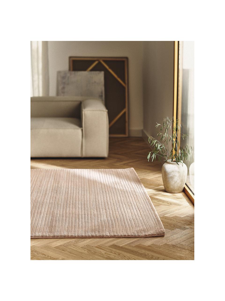 Alfombra artesanal de pelo largo texturizada Wes, 100% poliéster con certificado GRS, Beige, An 80 x L 150 cm (Tamaño XS)