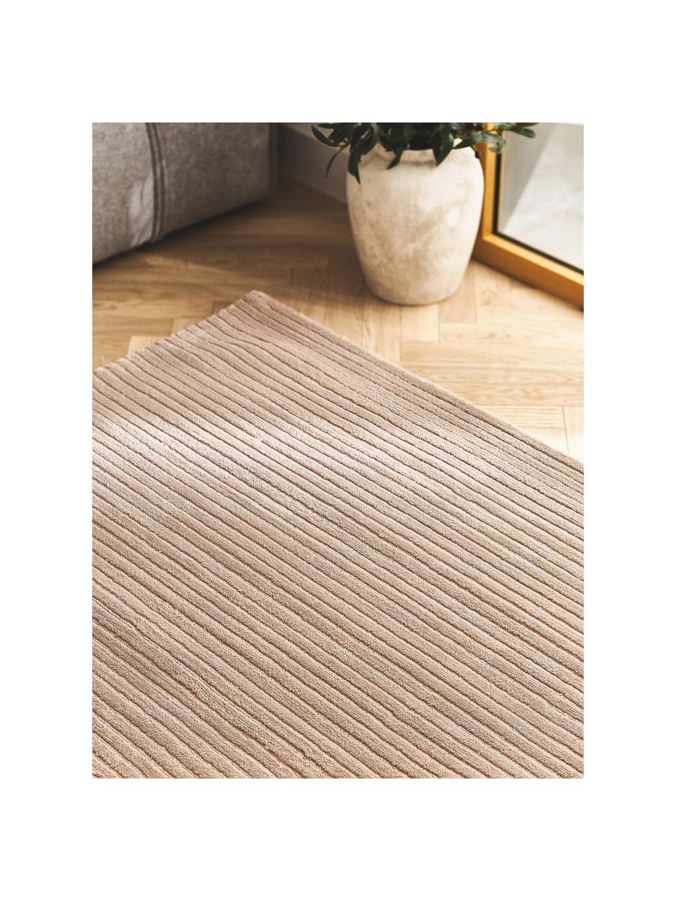 Alfombra artesanal de pelo largo texturizada Wes, 100% poliéster con certificado GRS, Beige, An 80 x L 150 cm (Tamaño XS)