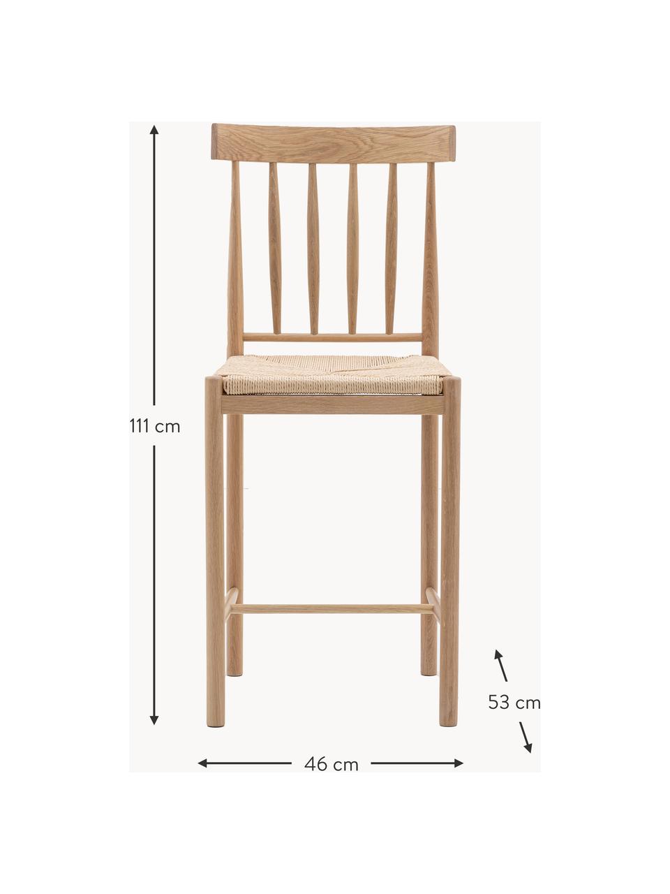 Handgefertigte Eichenholz-Thekenstühle Eton, 2 Stück, Gestell: Eichenholz, Sitzfläche: Seil, Eichenholz, Hellbeige, B 46 x H 111 cm