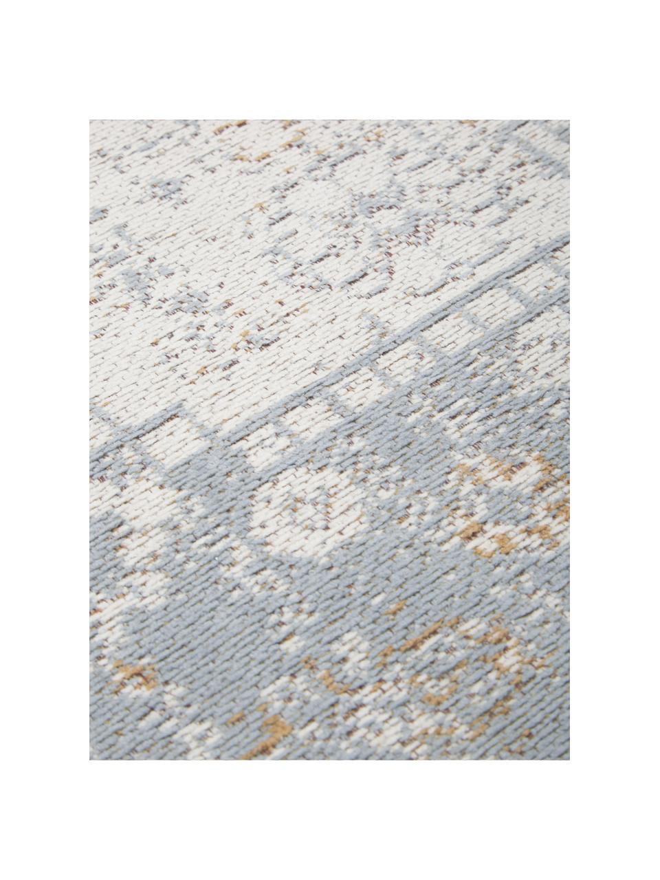 Alfombra artesanal de chenilla Neapel, Parte superior: 95% algodón, 5% poliéster, Reverso: 100% algodón El material , Gris azulado, blanco crema, gris pardo, An 80 x L 150 cm (Tamaño XS)