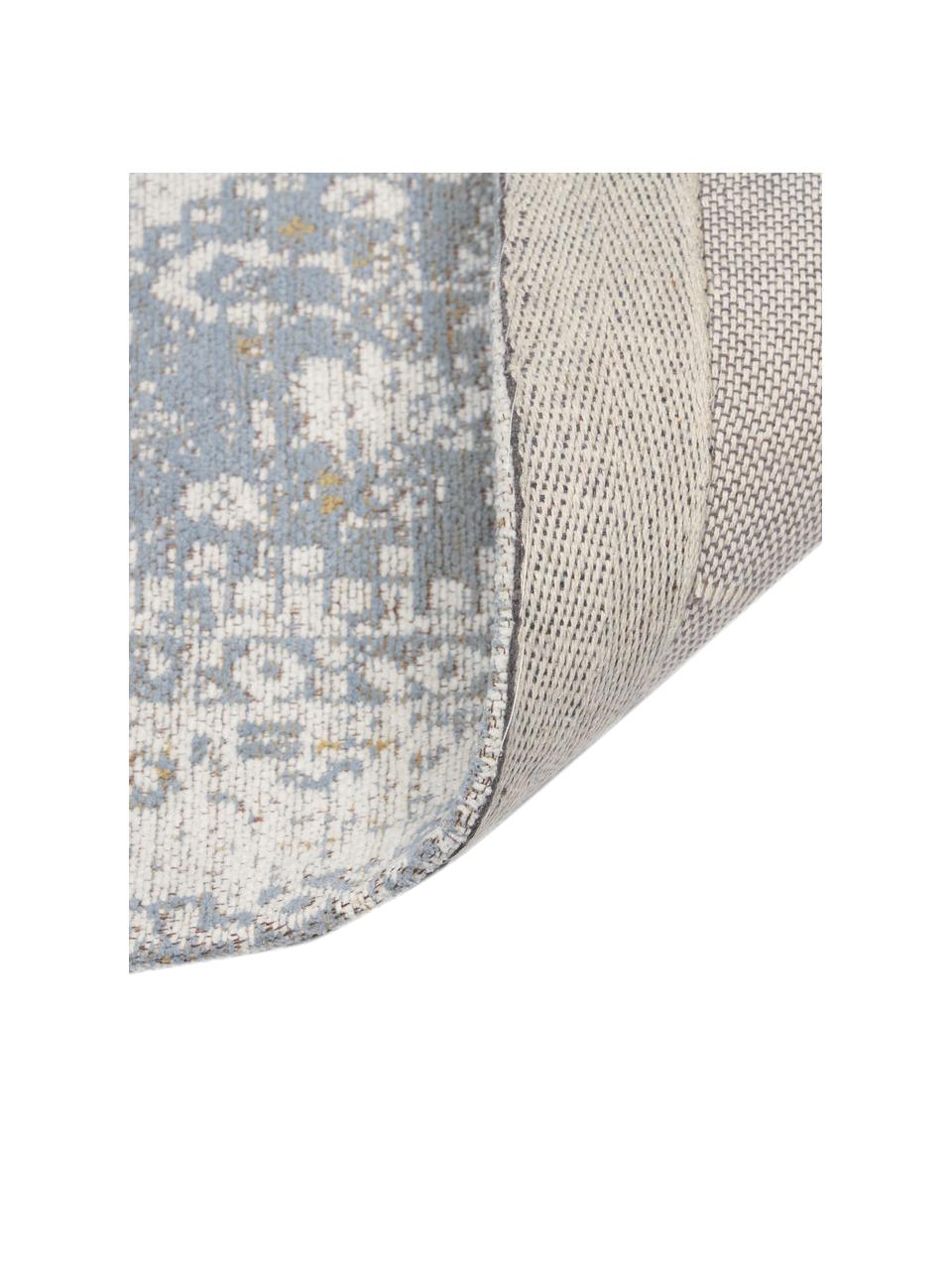 Alfombra artesanal de chenilla Neapel, Parte superior: 95% algodón, 5% poliéster, Reverso: 100% algodón El material , Gris azulado, blanco crema, gris pardo, An 80 x L 150 cm (Tamaño XS)
