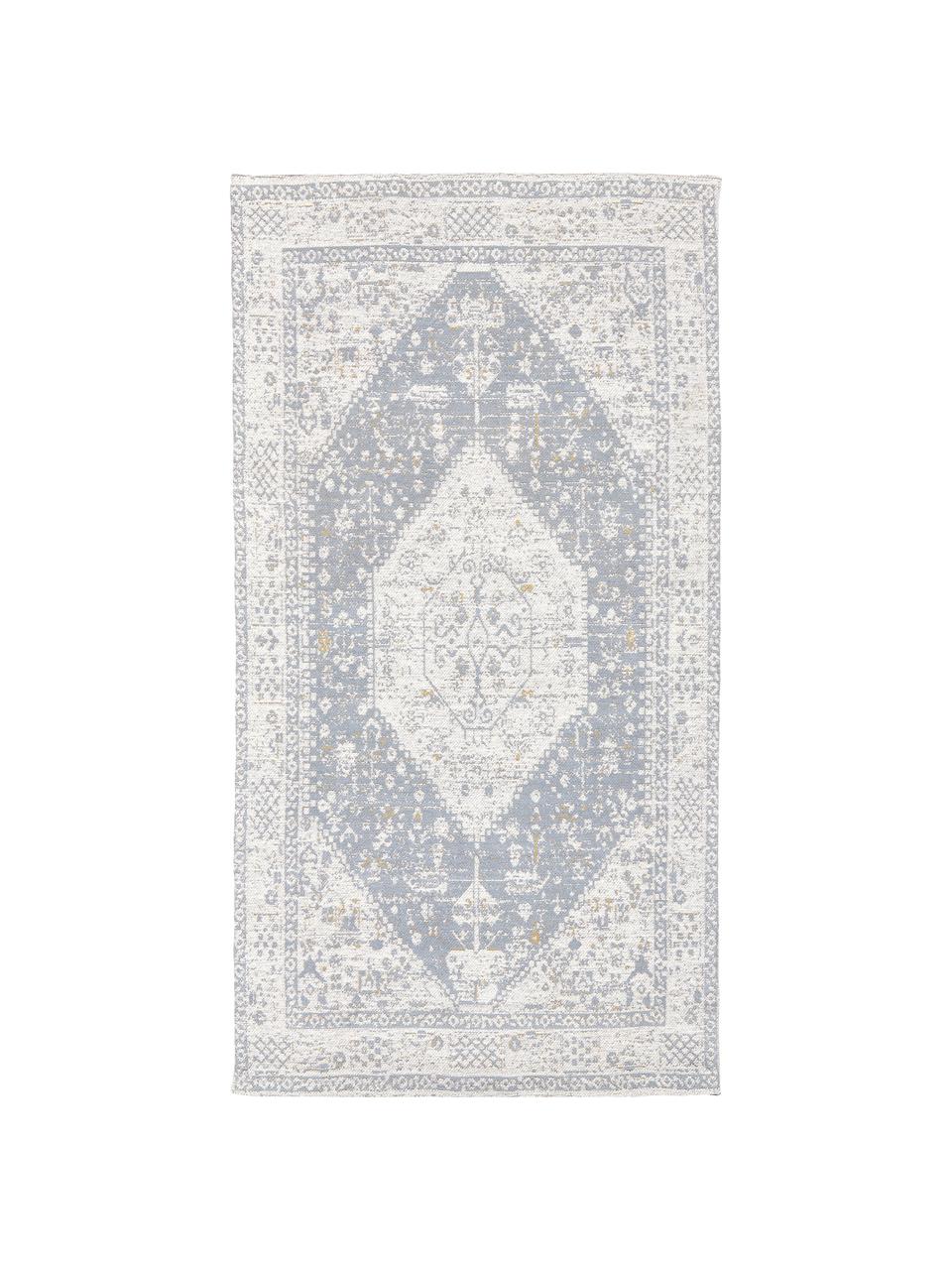 Tappeto in ciniglia tessuto a mano Neapel, Retro: 100% cotone Il materiale , Blu piccione, bianco crema, taupe, Larg. 80 x Lung. 150 cm (taglia XS)