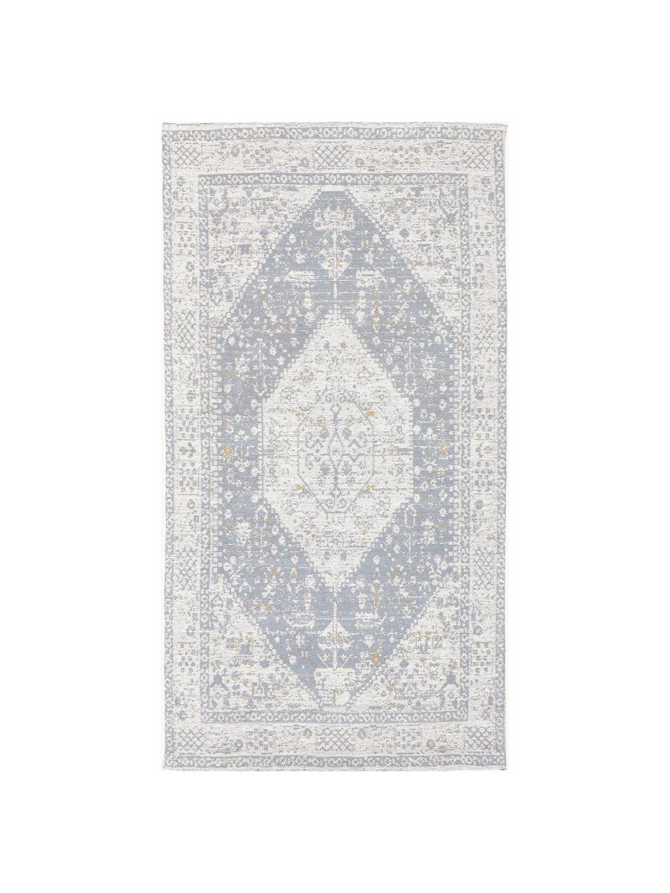 Tapis chenille tissé main Neapel, Gris-bleu, blanc crème, larg. 160 x long. 230 cm