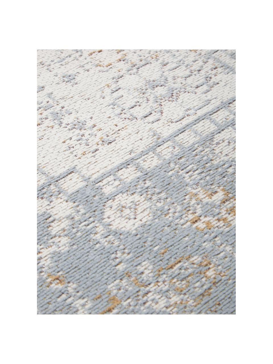 Alfombra artesanal de chenilla Neapel, Parte superior: 95% algodón, 5% poliéster, Reverso: 100% algodón El material , Gris azulado, blanco crema, An 160 x L 230 cm (Tamaño M)