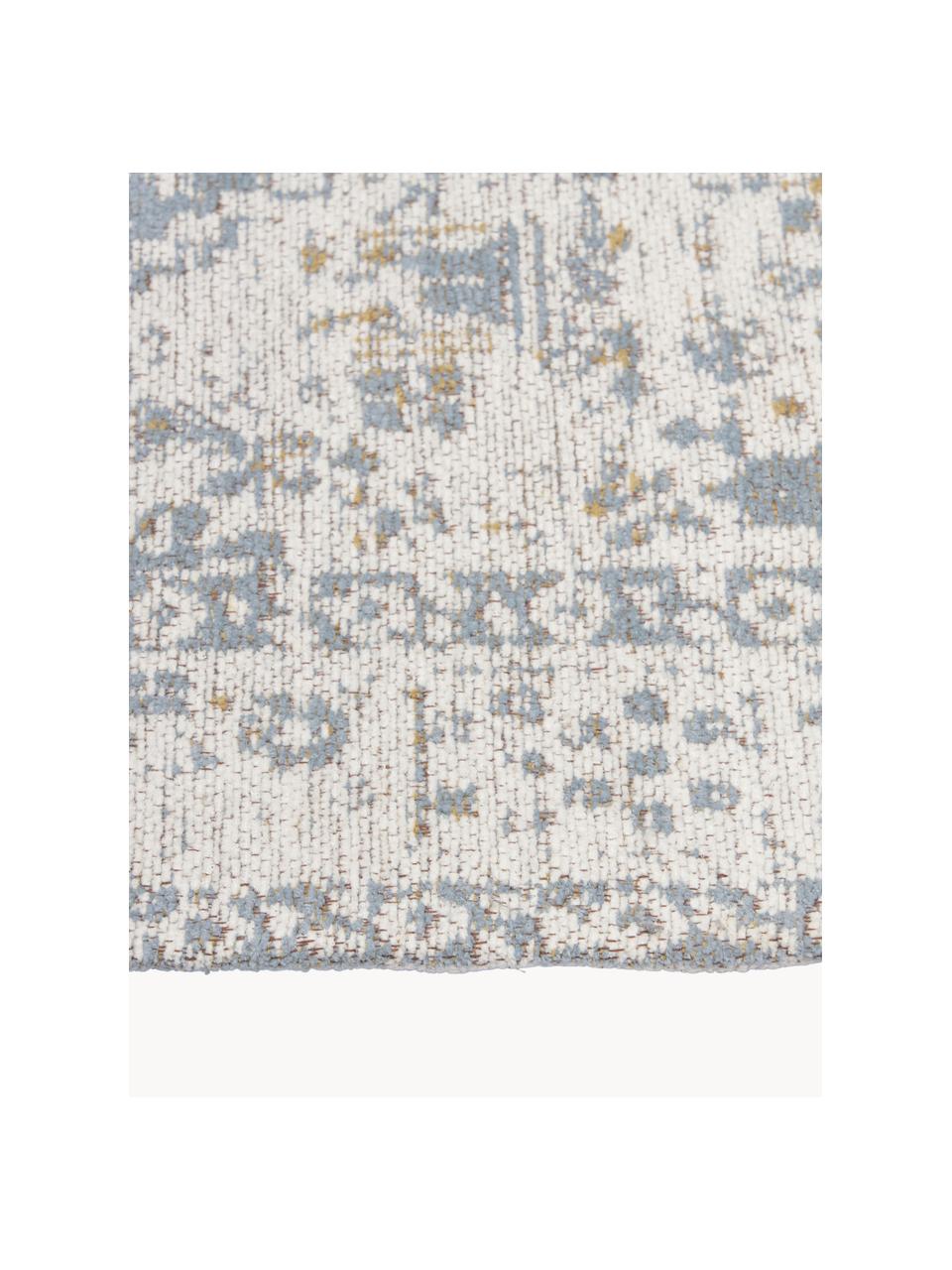 Handgeweven chenille vloerkleed Neapel, Onderzijde: 100% katoen, Grijsblauw, crèmewit, B 80 x L 150 cm (maat XS)