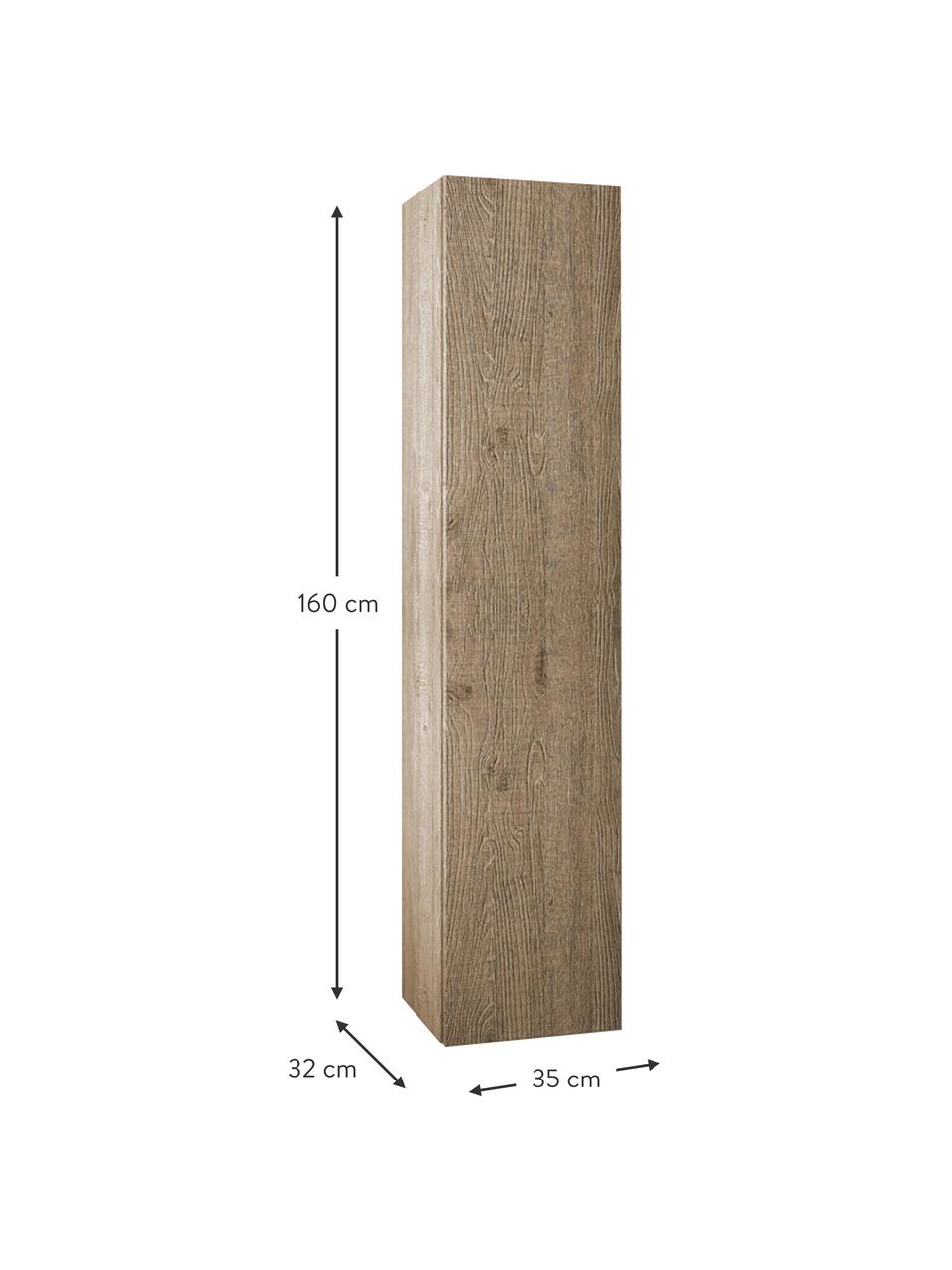 Mueble de baño alto Yoka, 35 cm, Estantes: vidrio, Acabado de madera de roble, An 35 x Al 160 cm