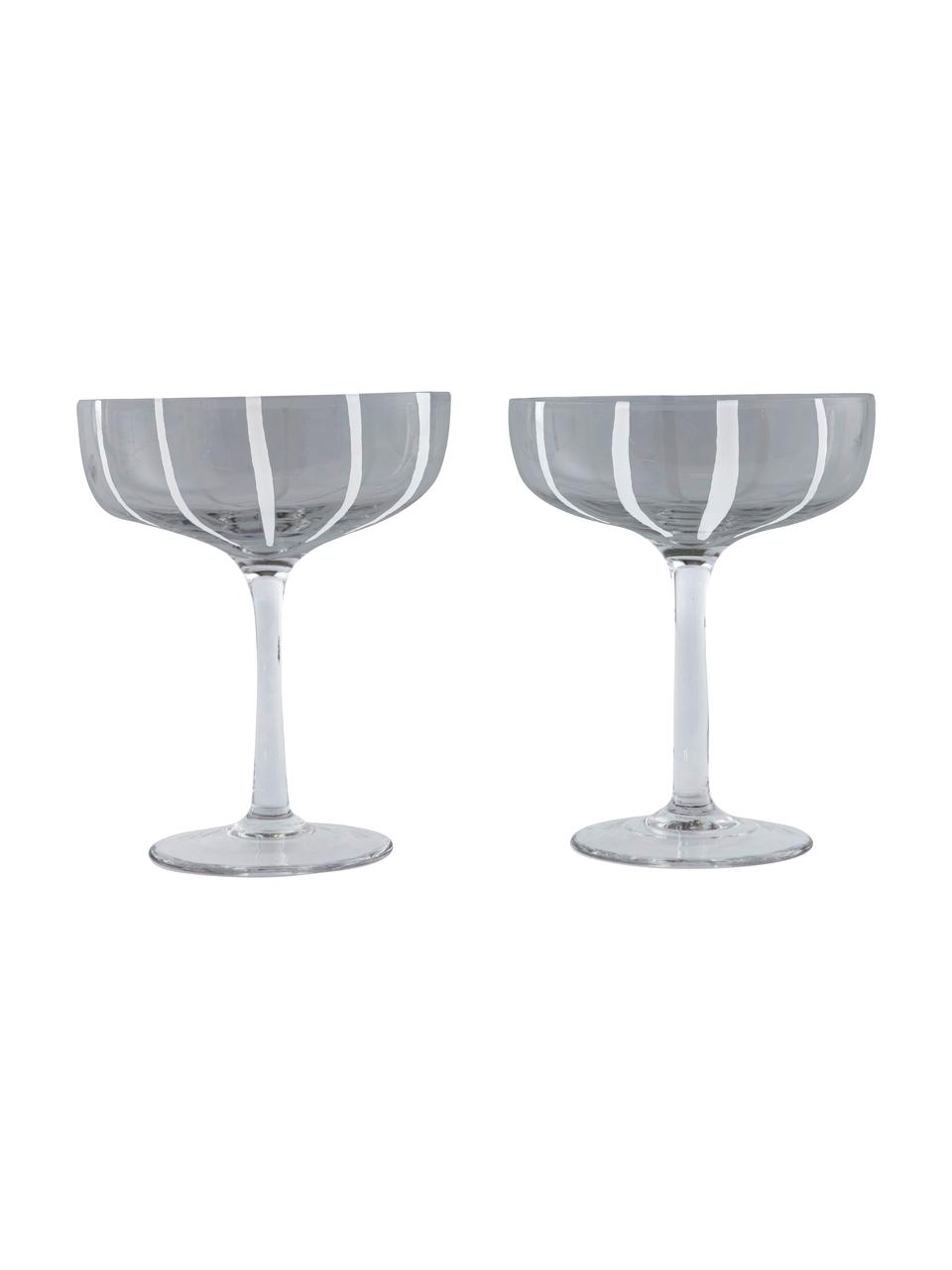 Ručně foukané sklenice na šampaňské Mizu, 2 ks, Sklo, Šedá, bílá, Ø 11 cm, V 14 cm, 230 ml