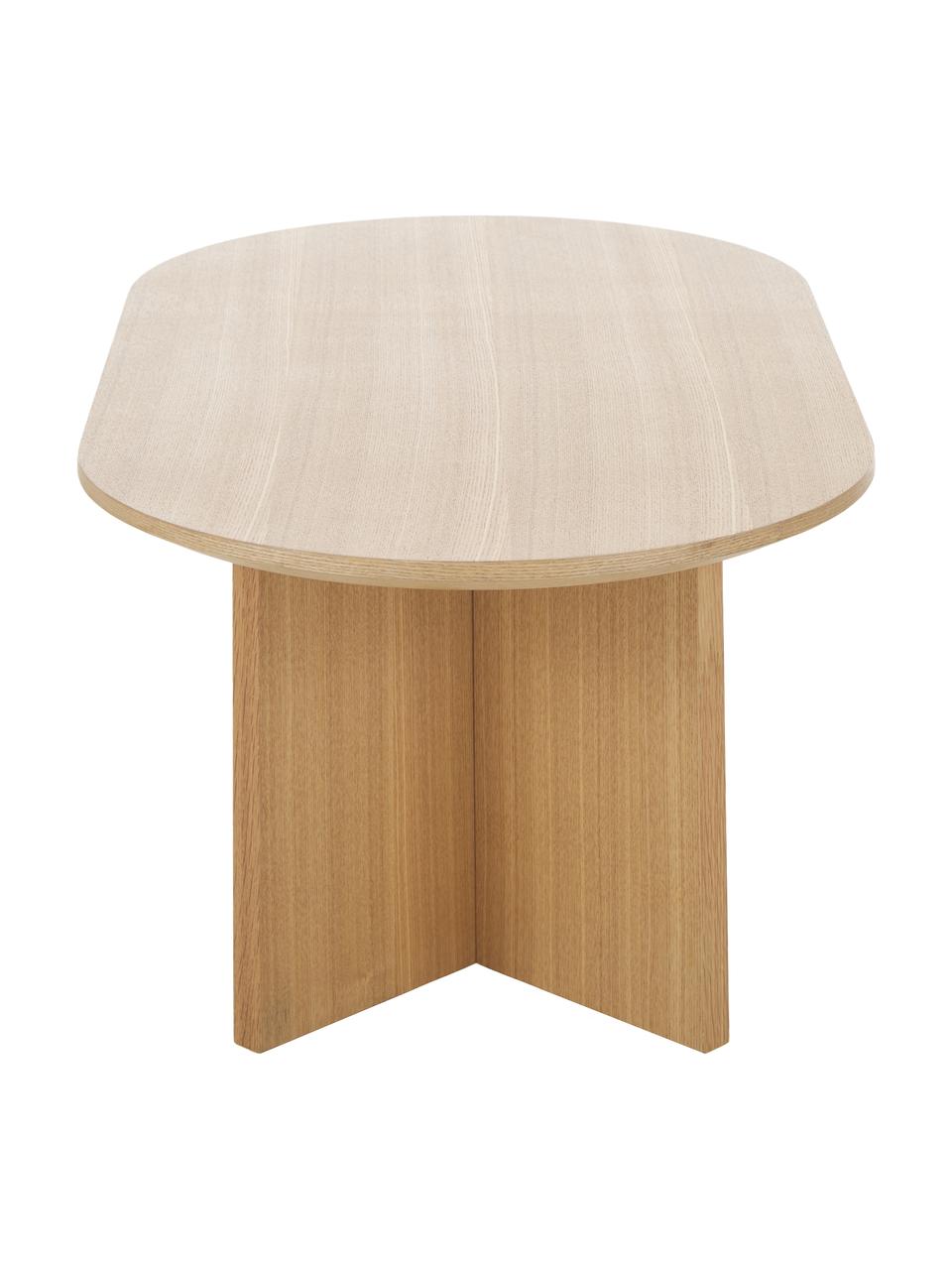 Tavolino ovale in legno Toni, Pannello di fibra a media densità (MDF) con finitura in frassino, verniciato, Legno chiaro, Larg. 100 x Alt. 35 cm