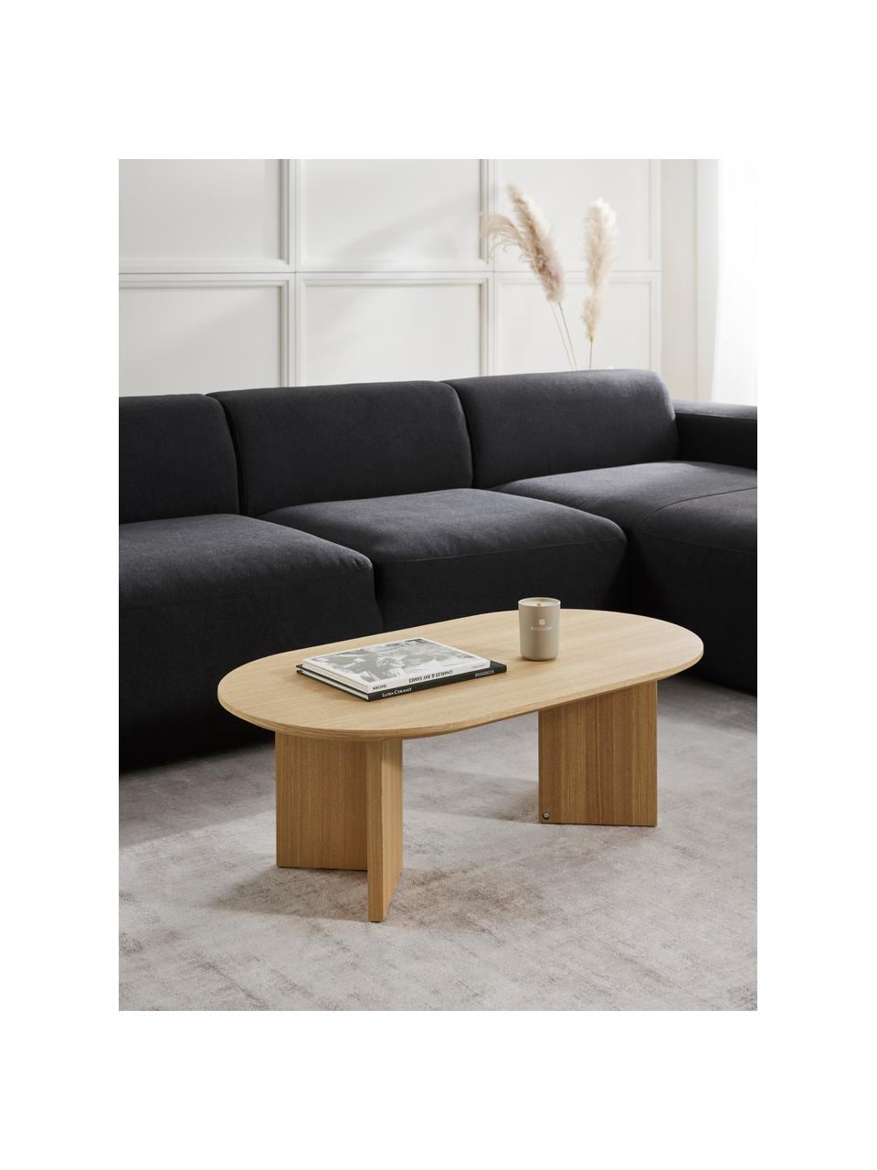 Ovaler Holz-Couchtisch Toni, Mitteldichte Holzfaserplatte (MDF) mit Eschenholzfurnier, lackiert, Eschenholz, B 100 x T 55 cm