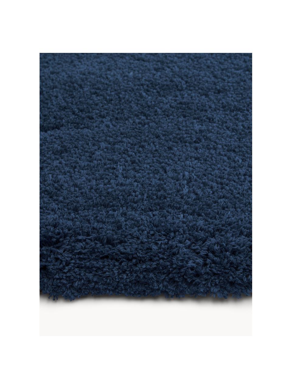 Pluizig rond hoogpolig vloerkleed Leighton, Bovenzijde: microvezels (100% polyest, Onderzijde: 70% polyester, 30% katoen, Donkerblauw, Ø 120 cm (maat S)