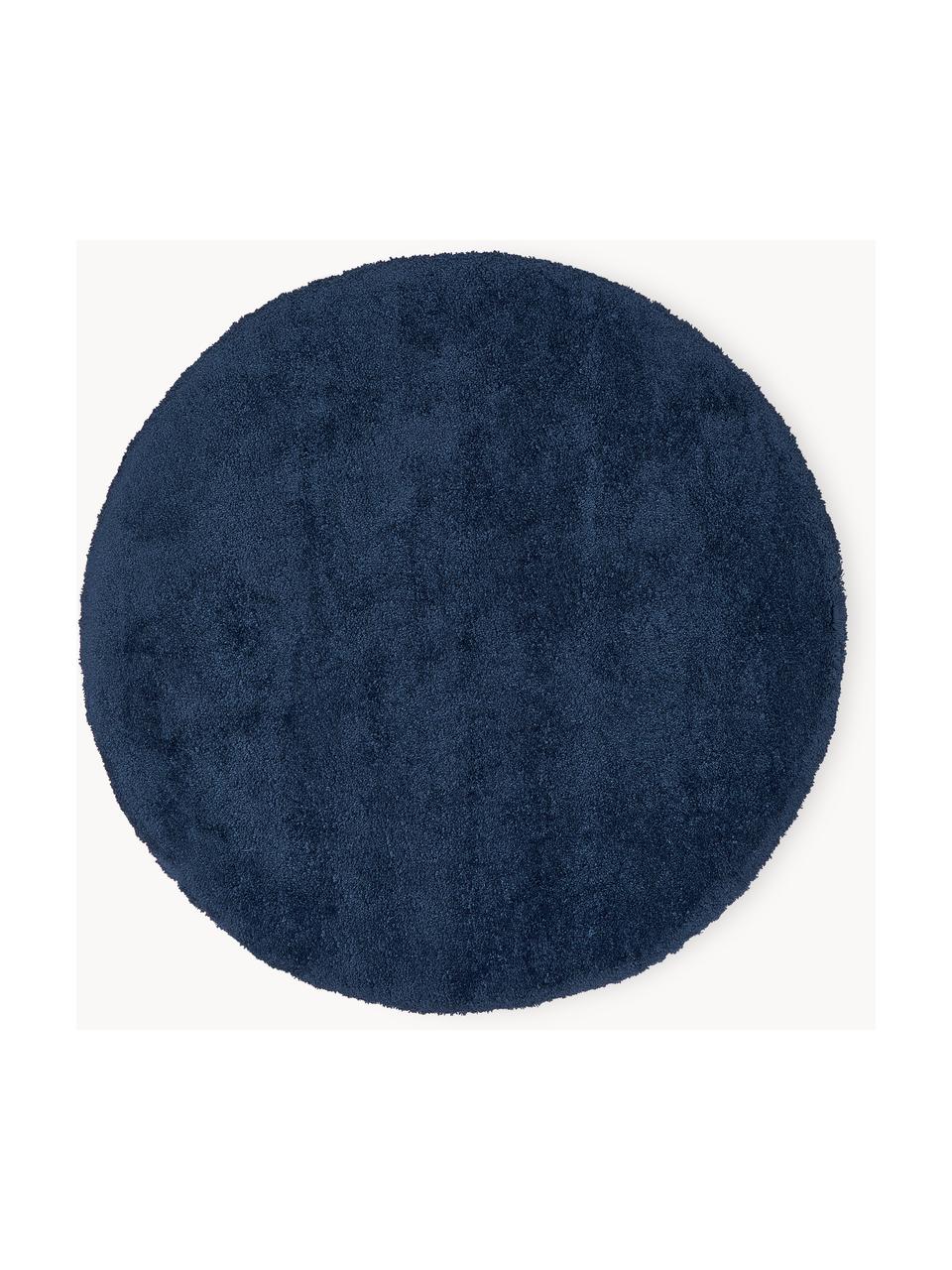 Tappeto rotondo morbido a pelo lungo Leighton, Retro: 70% poliestere, 30% coton, Blu scuro, Ø 120 cm (taglia S)