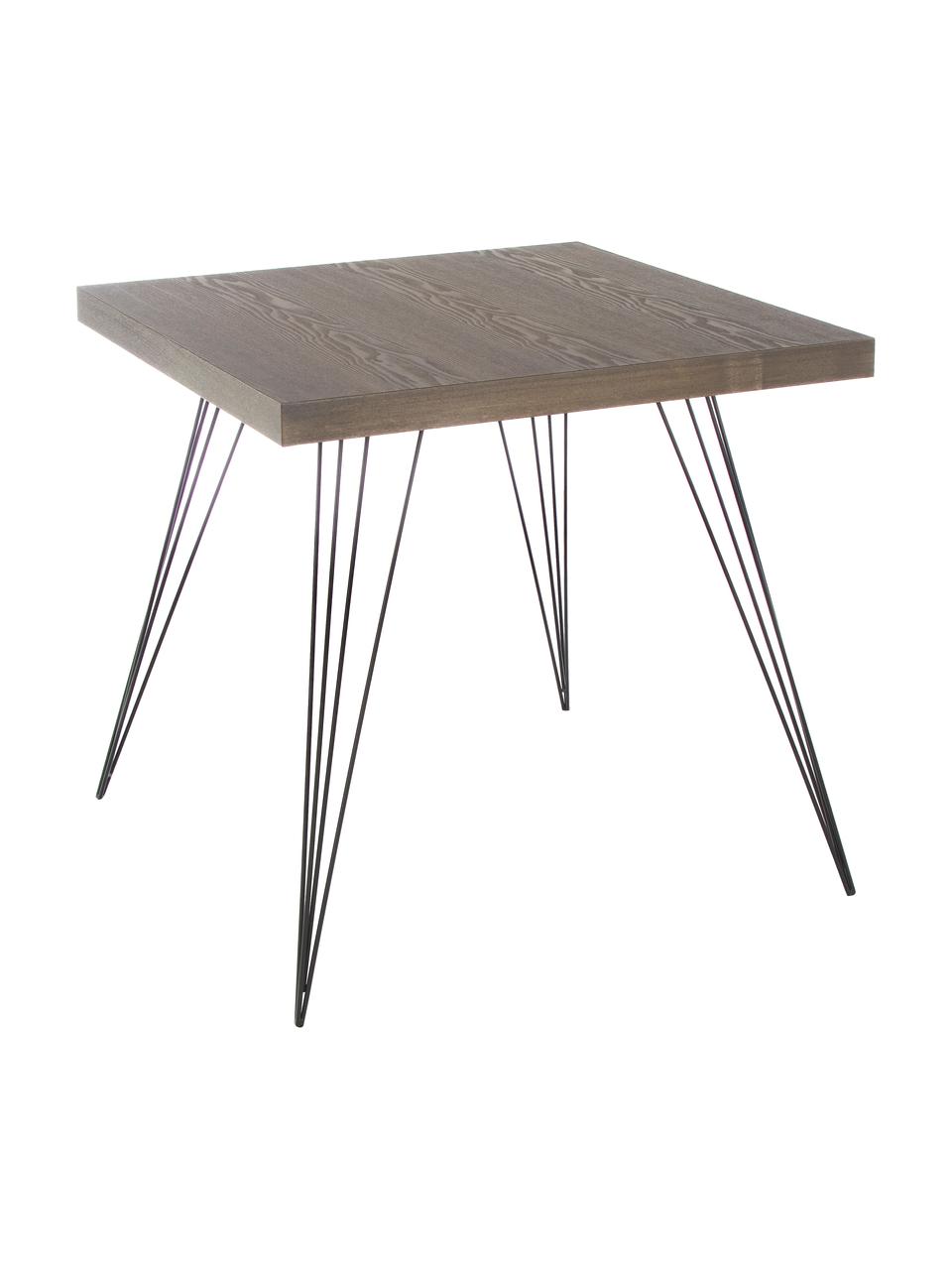 Kleine vierkante eettafel Wolcott met metalen poten, Tafelblad: MDF, Poten: gelakt ijzer, Donkerbruin, zwart, B 80 x D 80 cm