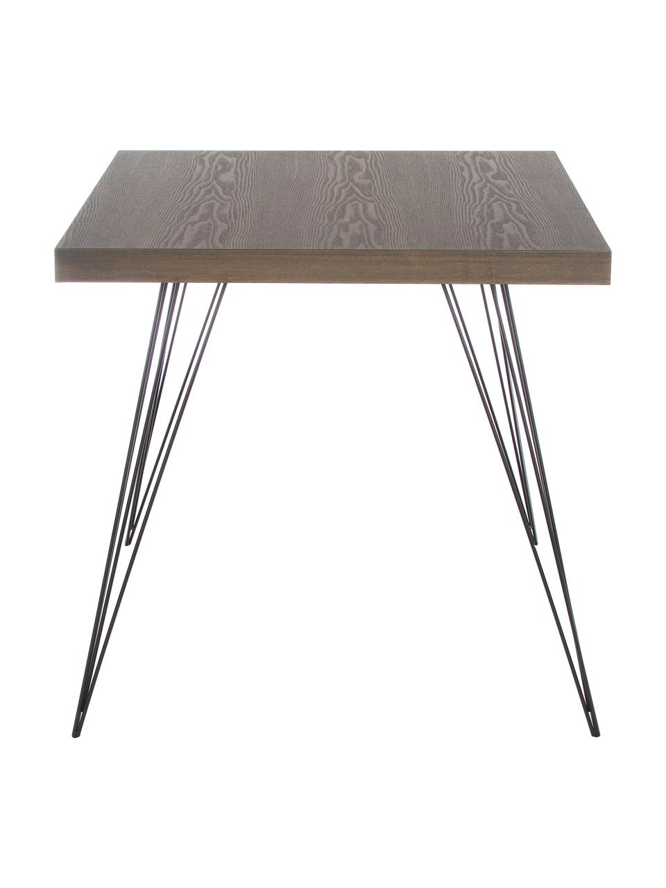 Petite table carrée à pieds en métal Wolcott, Placage en bois véritable