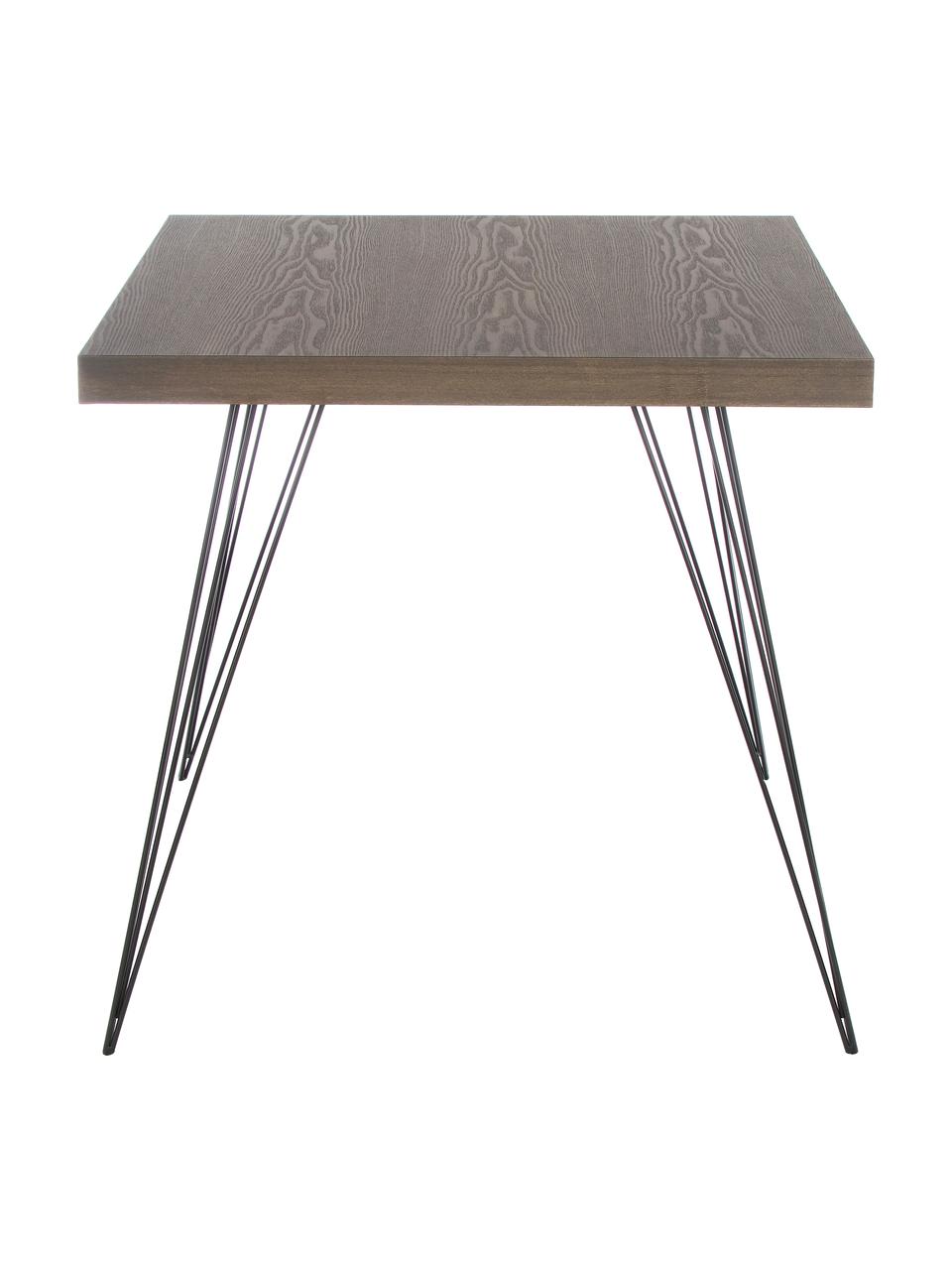Tavolo quadrato con gambe in metallo Wolcott, Piedini: ferro verniciato, Impiallacciatura di vero legno, Larg. 80 x Prof. 80 cm
