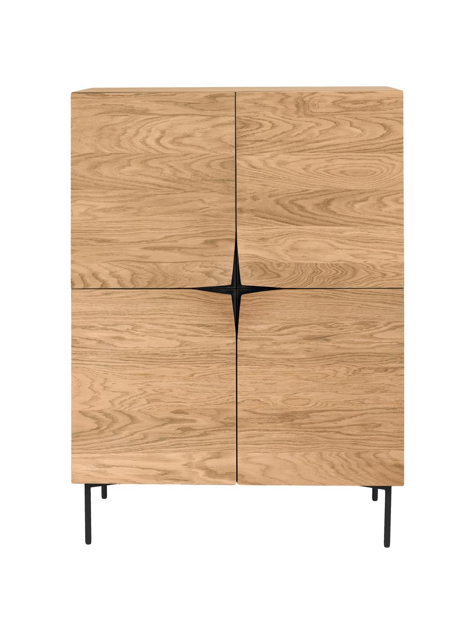 Buffet haut bois de chêne Filip, Bois de chêne, noir, mat, larg. 100 x haut. 140 cm