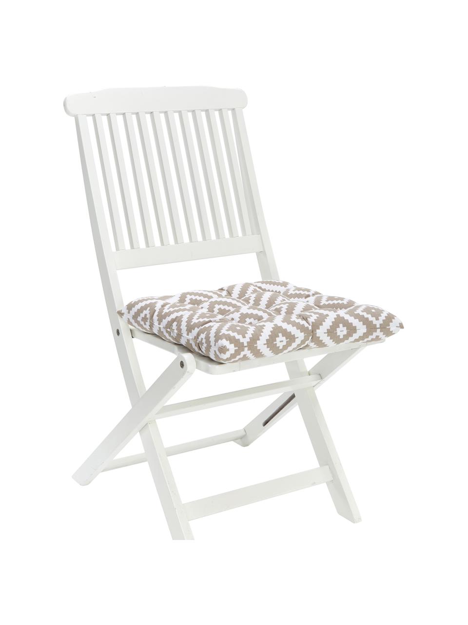 Cuscino sedia taupe/bianco Miami, Rivestimento: 100% cotone, Beige, Larg. 40 x Lung. 40 cm