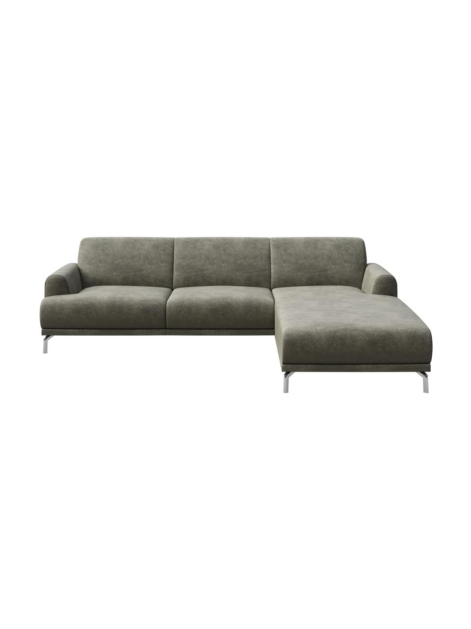 Sofa narożna z imitacją skóry Puzo, Tapicerka: 100% poliester imitujący , Nogi: metal lakierowany, Szary, S 240 x G 165 cm