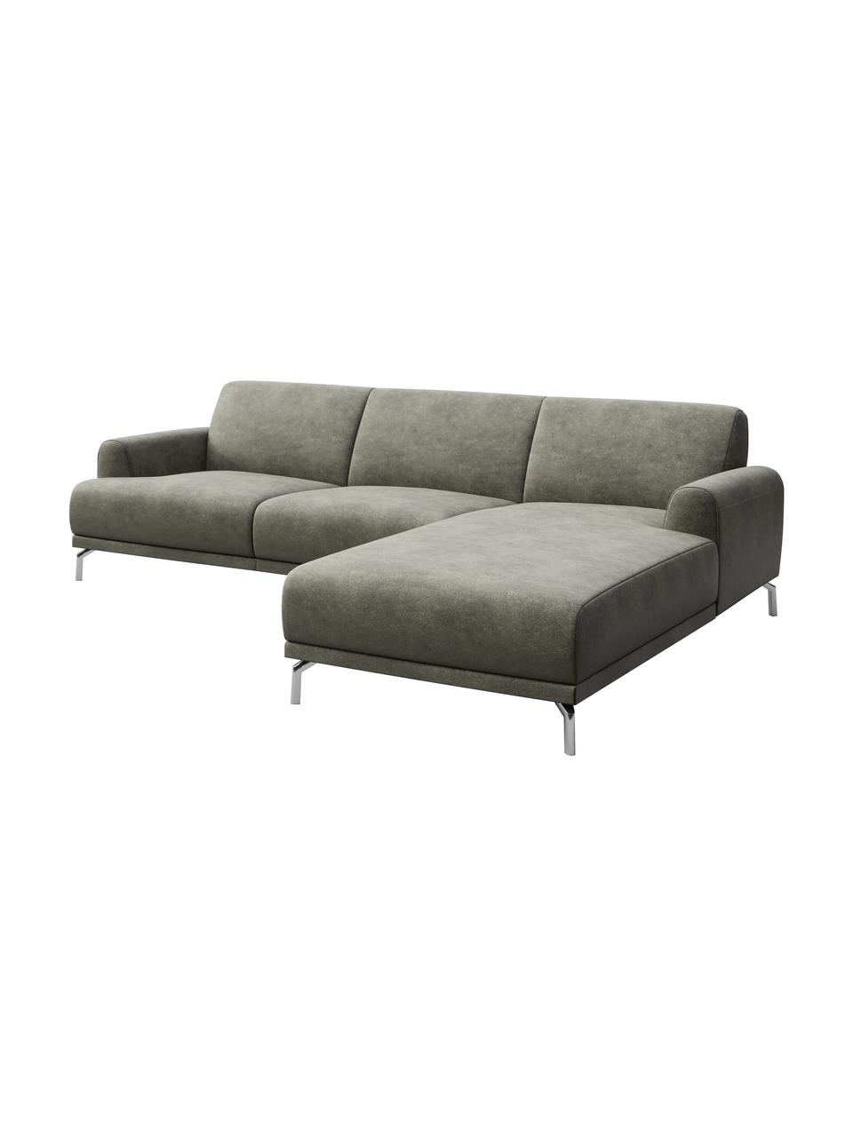 Sofa narożna z imitacją skóry Puzo, Tapicerka: 100% poliester imitujący , Nogi: metal lakierowany, Szary, S 240 x G 165 cm