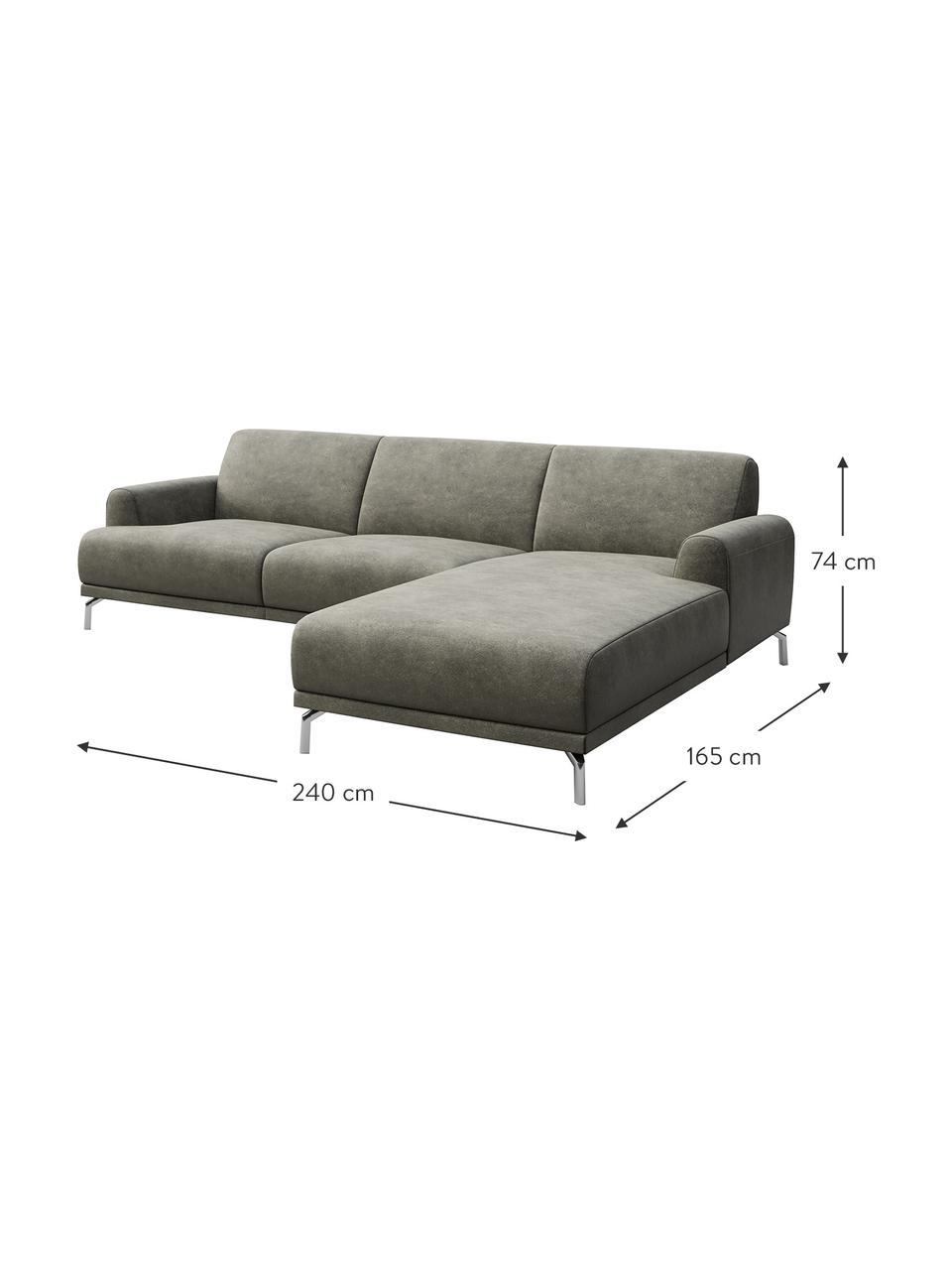 Sofa narożna z imitacją skóry Puzo, Tapicerka: 100% poliester imitujący , Nogi: metal lakierowany, Szary, S 240 x G 165 cm